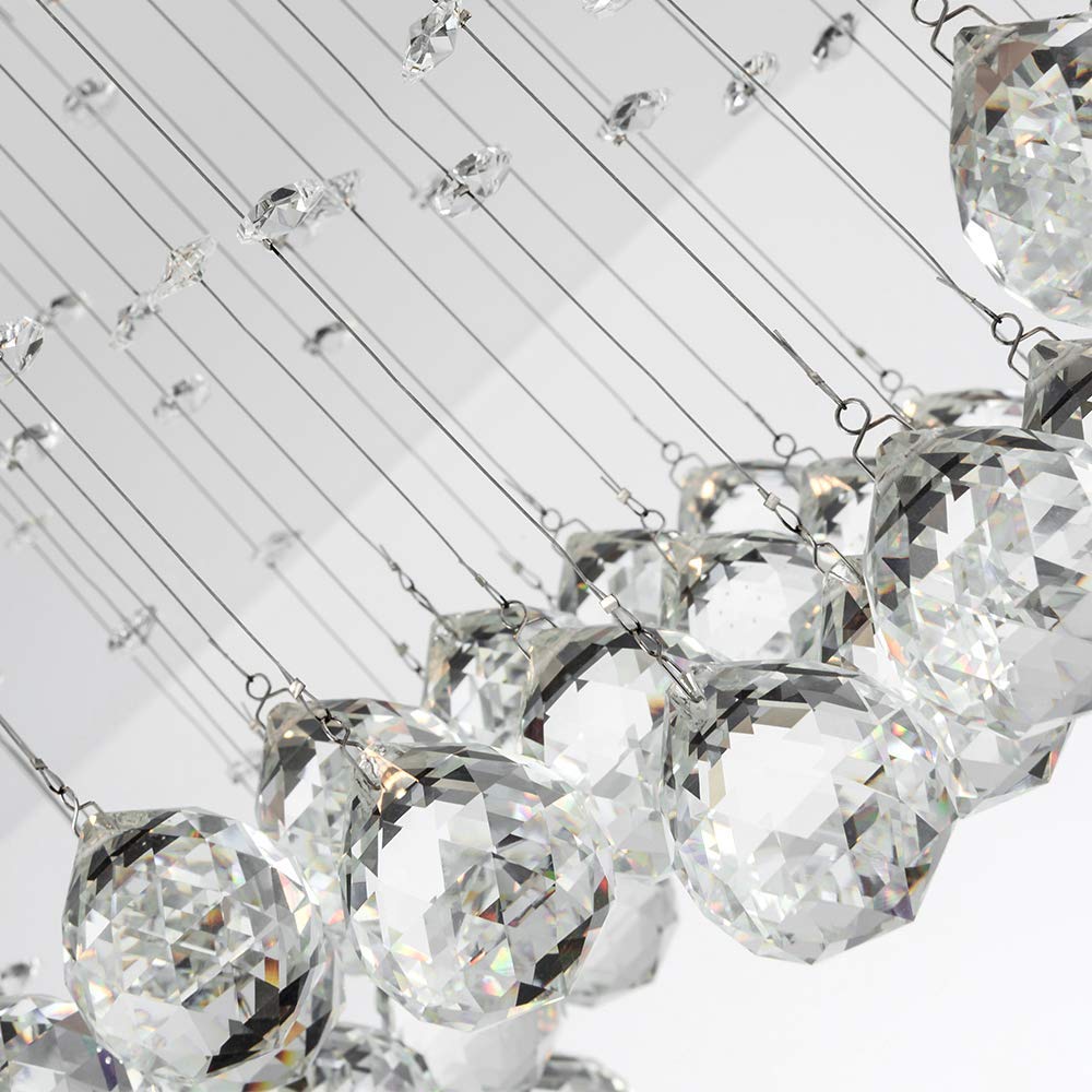 Maxax 8-Light Rectangle Crystal Raindrop Chandelier - Modern Flush Mount Ceiling Light Fixture with K9 Clear Crystals for Living Room, Bedroom, Dining Room & Kitchen Island - Elegant Home Lighting for Weddings, Restaurants and Luxury Spaces
