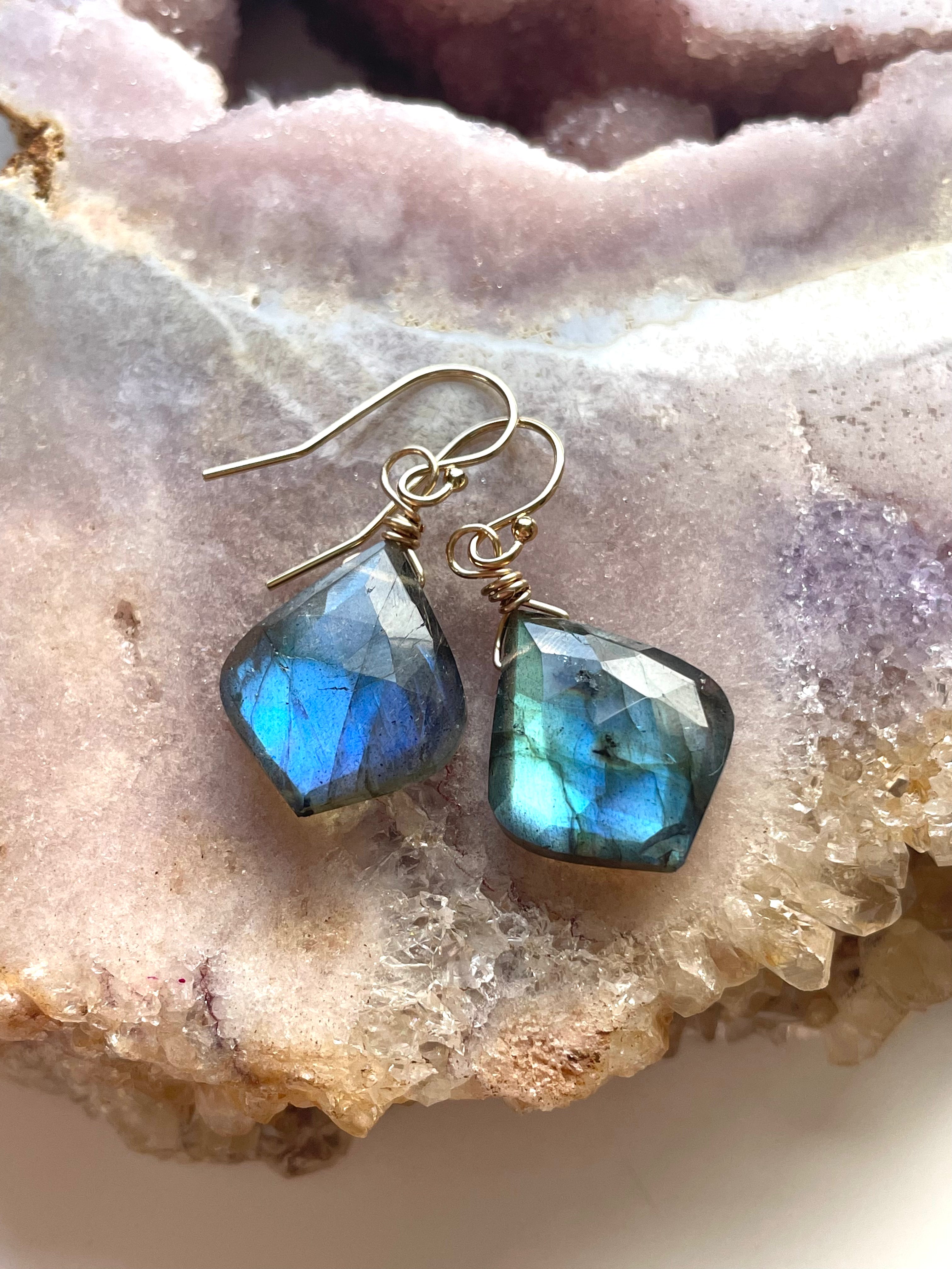 Labradorite Dangle Earrings for Women - Gold & Silver Boho Drop Earrings - Perfect for Bridal, Wedding, Boho Chic & Everyday Wear
