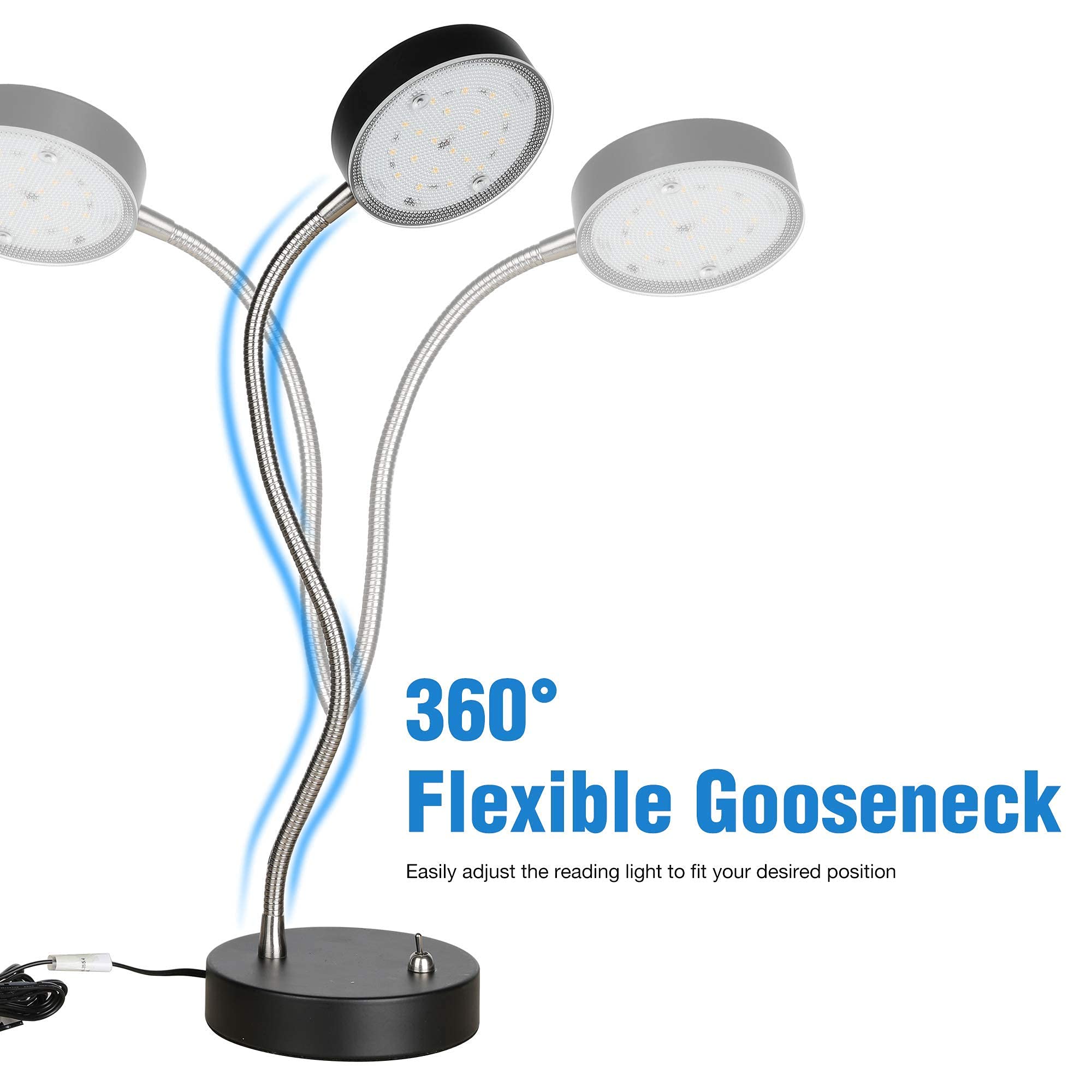 Flexible Gooseneck LED Desk Lamp - 21 LEDs 4000K Natural White Eye Protection Light for Reading, Office & Night Use - Adjustable Study Lamp for Home, Dorm & Workspace