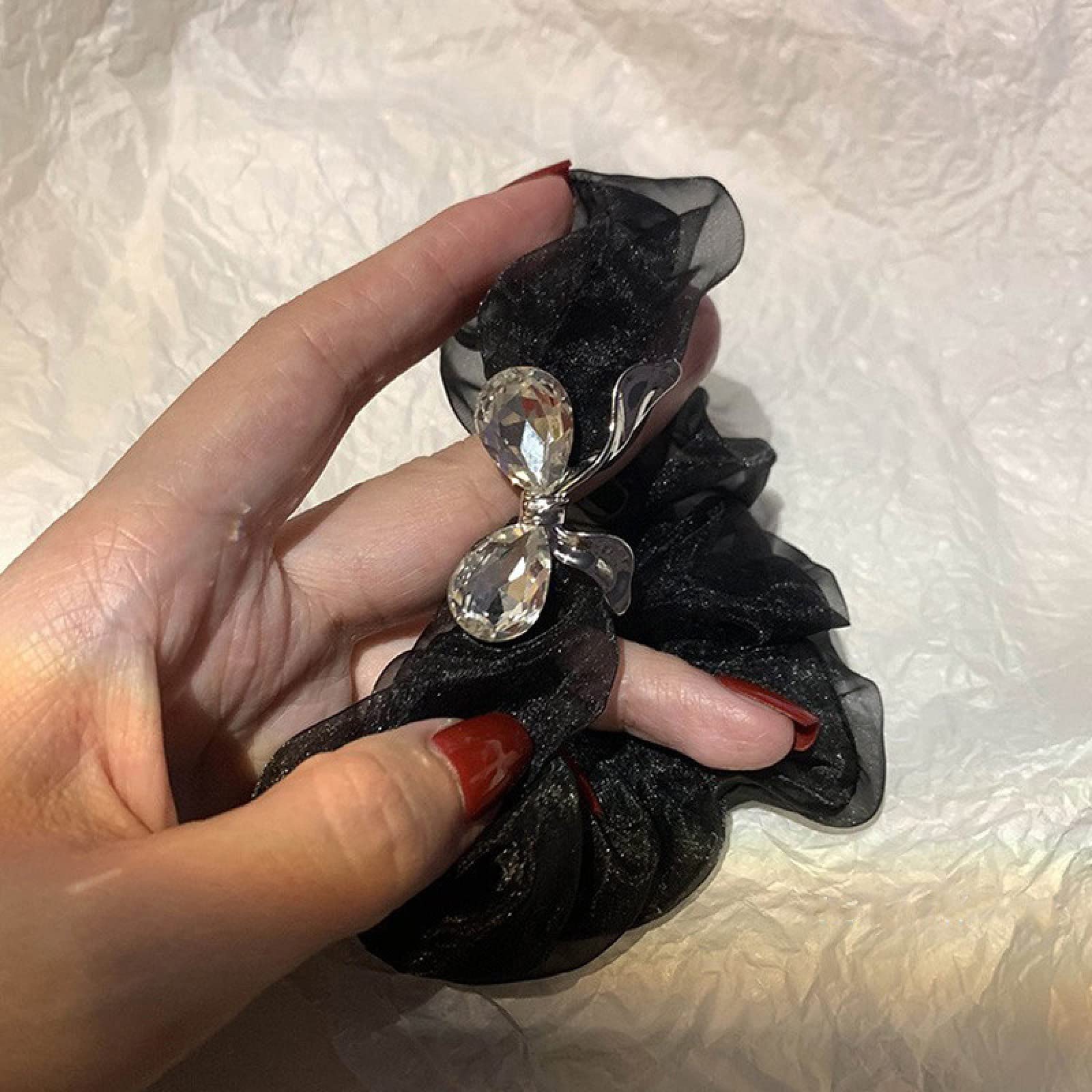 2Pcs Zircon Organza Hair Rings - Elegant Headdress Hair Ties & Hair Ropes for Women, Perfect for Weddings, Parties, and Everyday Hairstyles