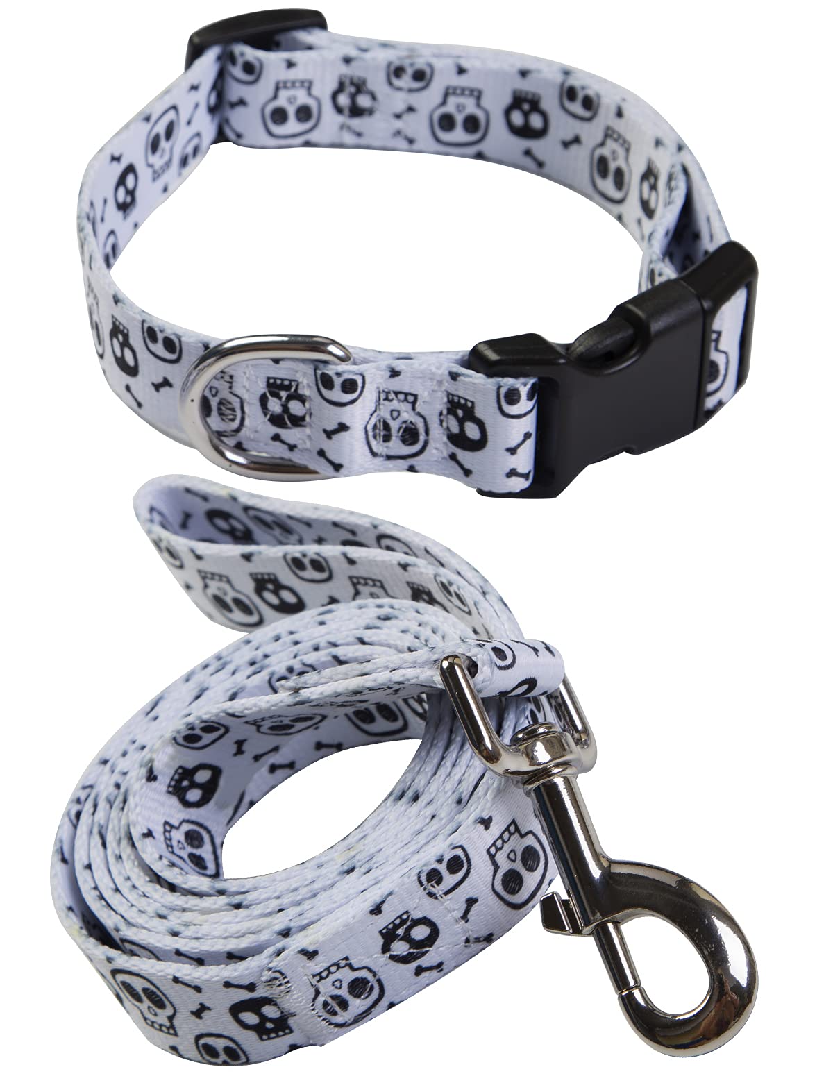 Coomour 2PCS Halloween Dog Collar Set - Pet Spider Costume Collar with Adjustable Bone Leash for Small, Medium & Large Dogs (L, Neck 14