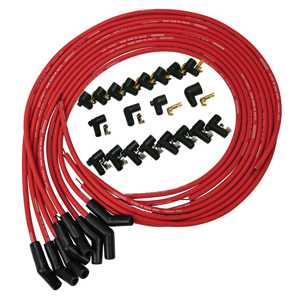 Moroso 73836 Red Universal Ultra 40 Spark Plug Wire Set with 135 Degree Plug Ends - High Performance Ignition Wires for Cars, Trucks & Racing Vehicles
