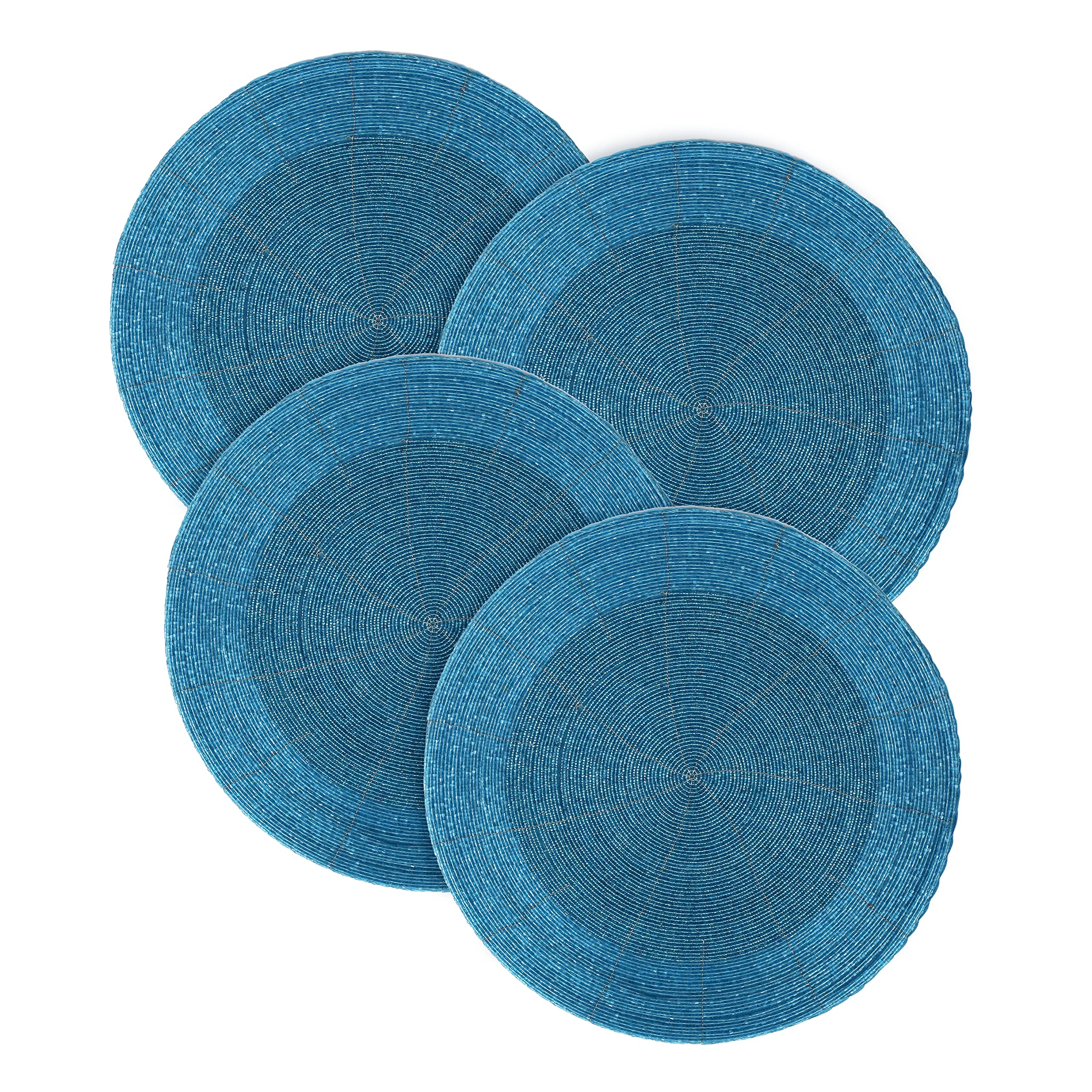 Beaded Placemats Set of 4 - 13 Inch Round Teal Table Mats for Easter & Thanksgiving Decor - Elegant Dining Table Decoration for Holiday Gatherings & Dinner Parties