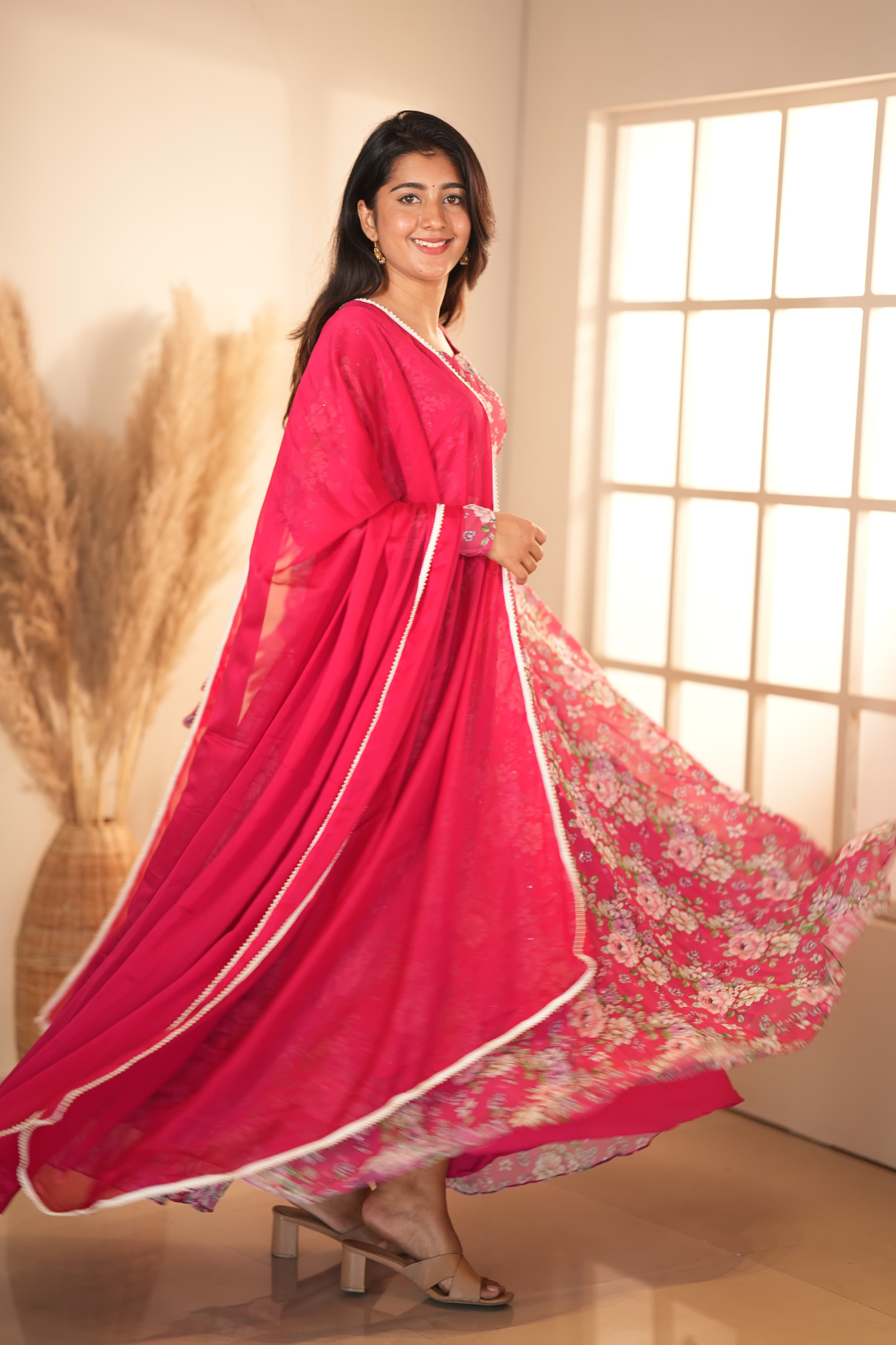 DD598 Malarini Floral Anarkali Dress - Elegant Indian Ethnic Wear for Women | Perfect for Weddings, Parties & Festive Occasions