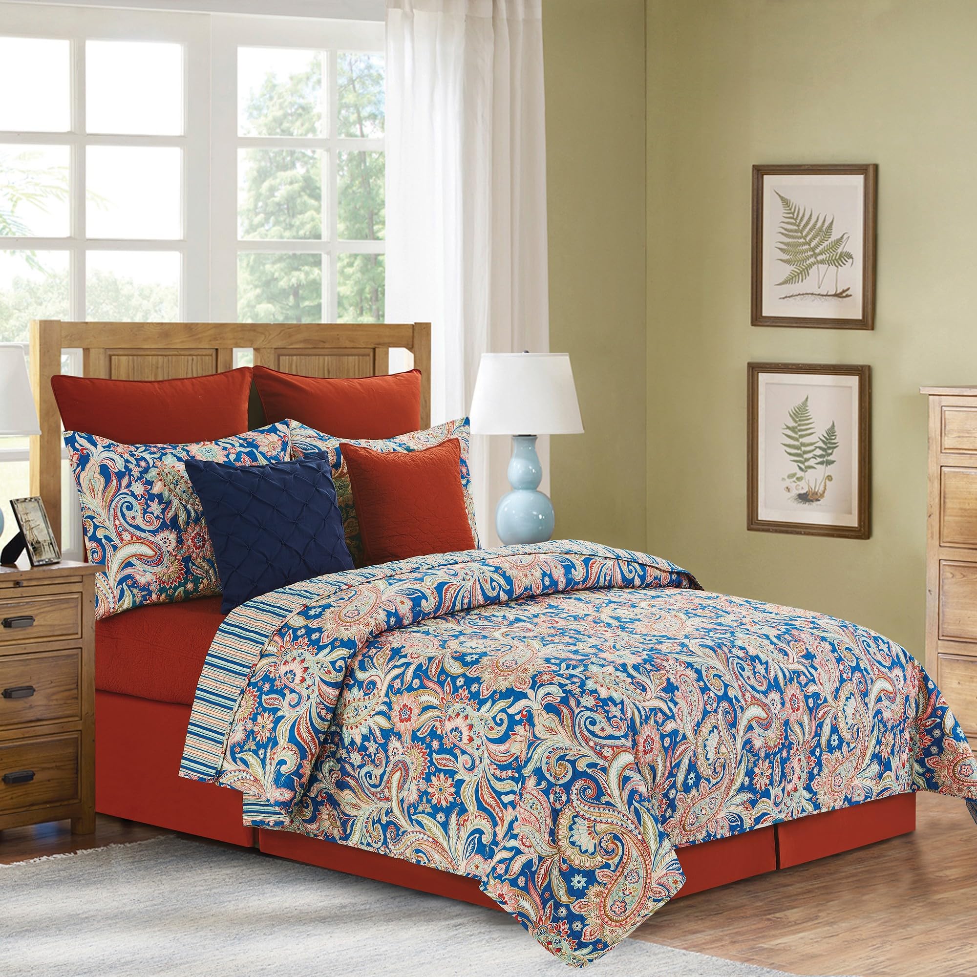 C&F Home Marla Paisley Stripes Damask Twin Quilt Set - 2 Piece Reversible Cotton Bedding Set, Machine Washable, Blue - Perfect for Kids' Rooms, Guest Bedrooms & Cozy Dorm Decor