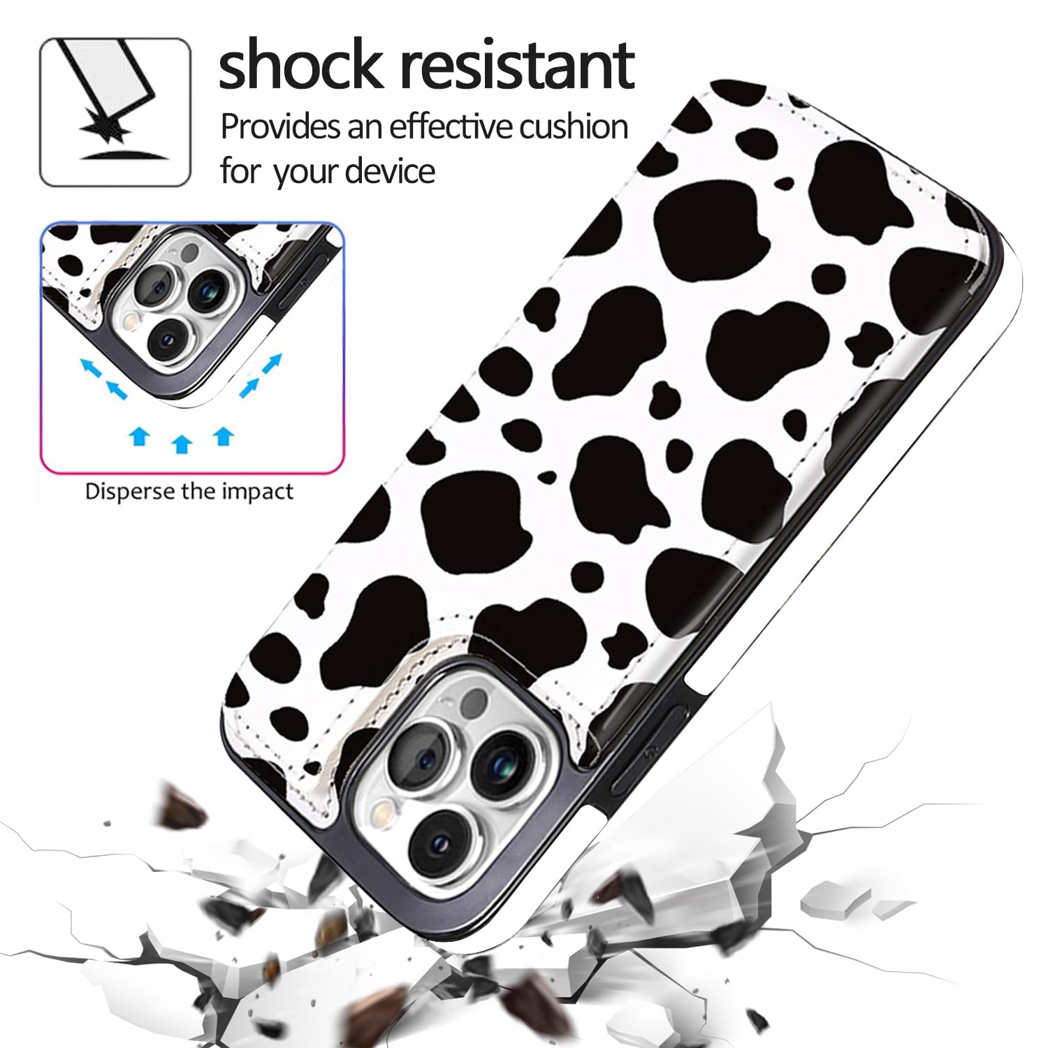 Premium Cow Print Leather Flip Wallet Case for iPhone 12 Pro Max 6.7