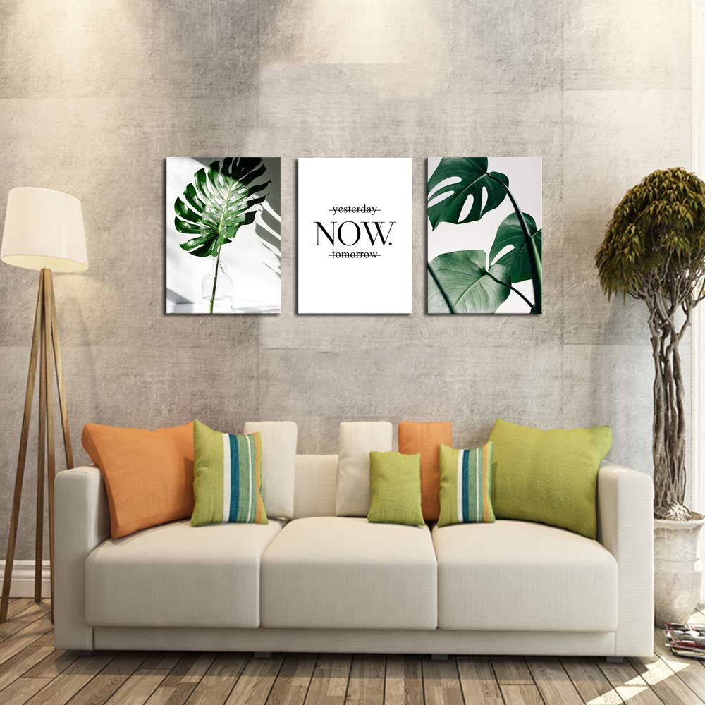Nordic Canvas Wall Art - Modern Green Plant Leaf Print Painting for Home Decor, Kitchen & Office | DZL Art H72534 | Perfect for Living Room, Bedroom & Workspace