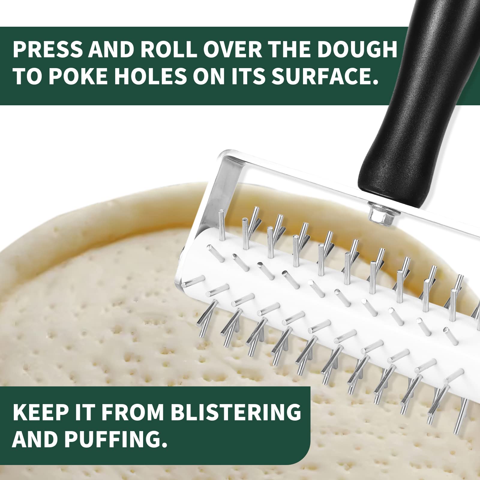 Premium Stainless Steel Pizza Dough Docker - Heavy Duty Dough Roller with Spikes to Prevent Air Bubbles, Perfect for Homemade Pizza, Cookies, Pies & Pastries - Ideal for Home Bakers & Professional Kitchens