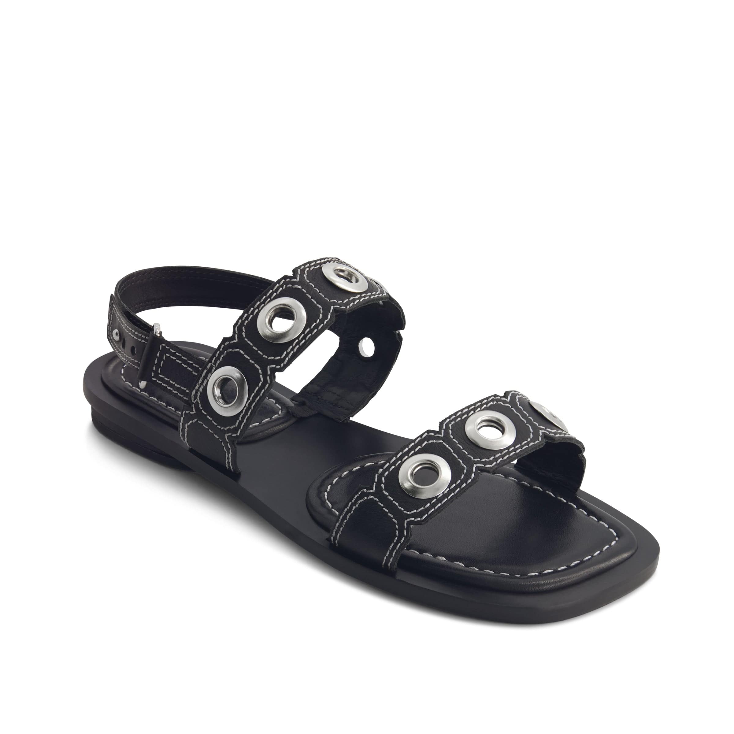 Acro Eyelet Sandal Black - Women's Comfortable Strappy Summer Sandals for Beach, Vacation & Casual Outings