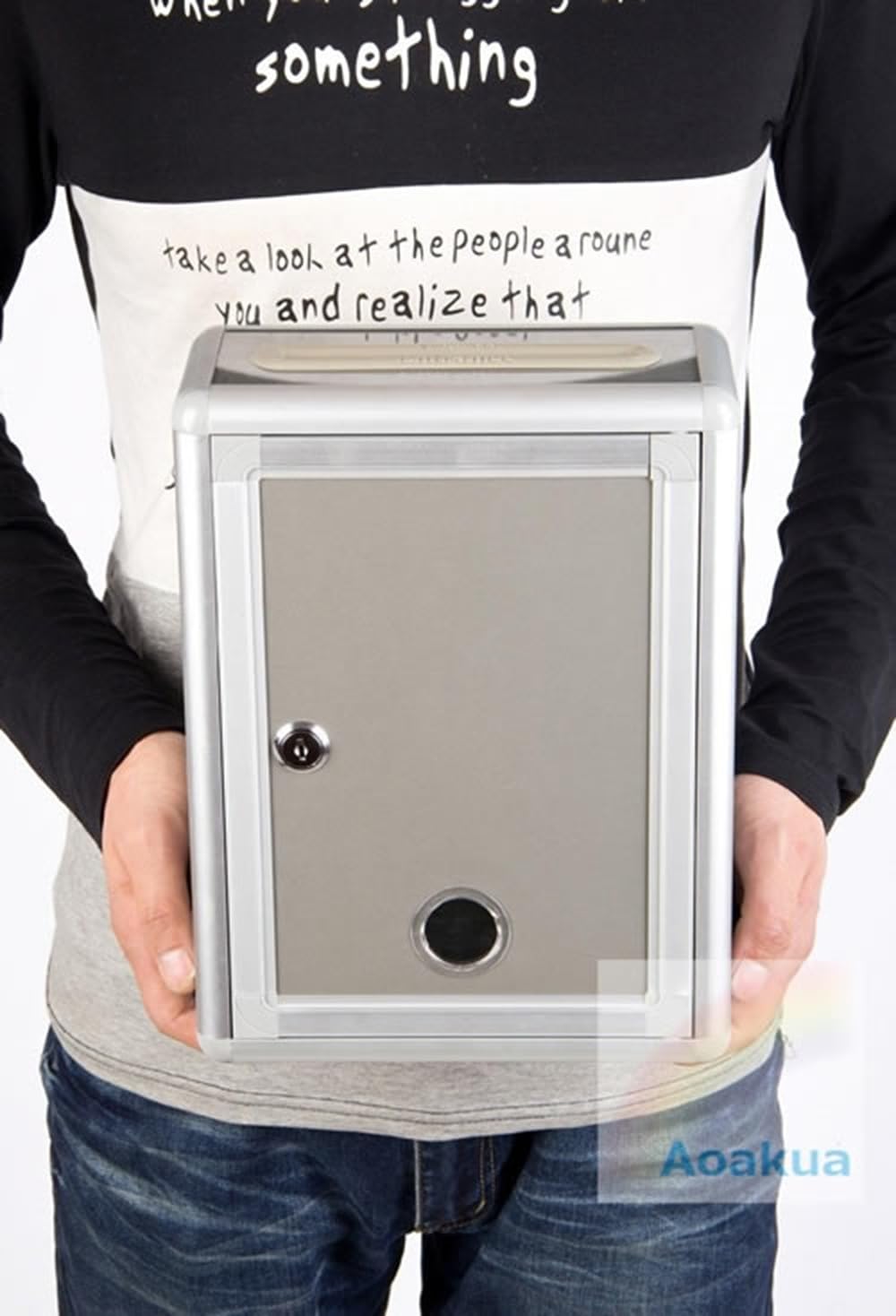 Multi-Purpose Lockable Storage Box with Key - Ballot Box, Suggestion Box, Questionnaire Box, Opinion Box - Silver Gray (22cm) - Japan Import by Aoakua - Perfect for Voting, Surveys, Feedback Collection & Office Organization