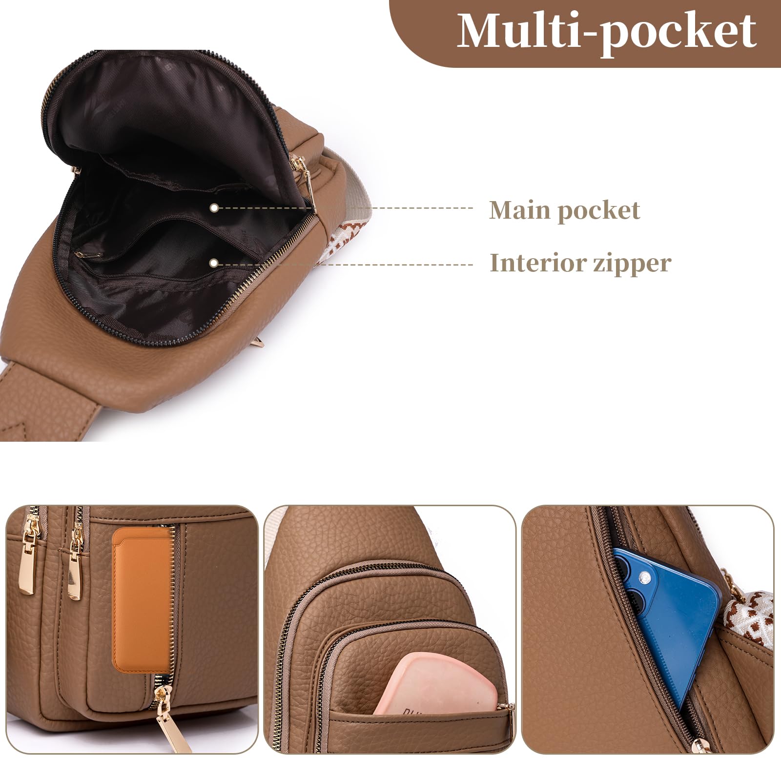 **IHAYNER Vegan Leather Small Sling Bag for Women - Crossbody Fanny Pack, Casual Daypack for Travel, Gym, Running & Everyday Use (Black)**