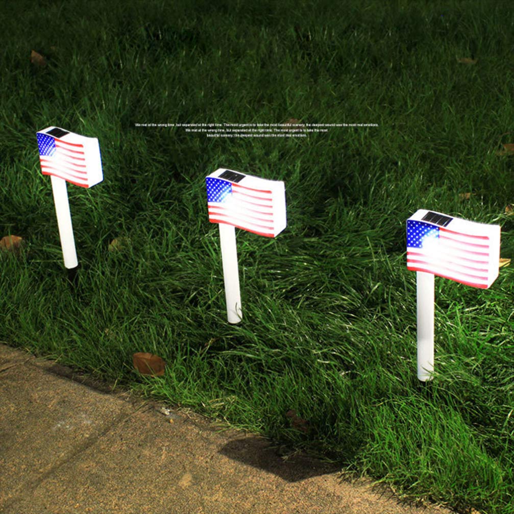 PRETYZOOM Solar Powered American Flag Lawn Lights - Waterproof Outdoor Garden Lights with Auto On/Off, Perfect for Yard, Pathway, Patio & Landscape Decoration