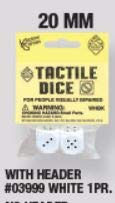 White Tactile Dice with Raised Black Pips - 20mm D6 Dice Set (Pack of 2) by Koplow Games - Perfect for Board Games, RPGs, and Casino Night