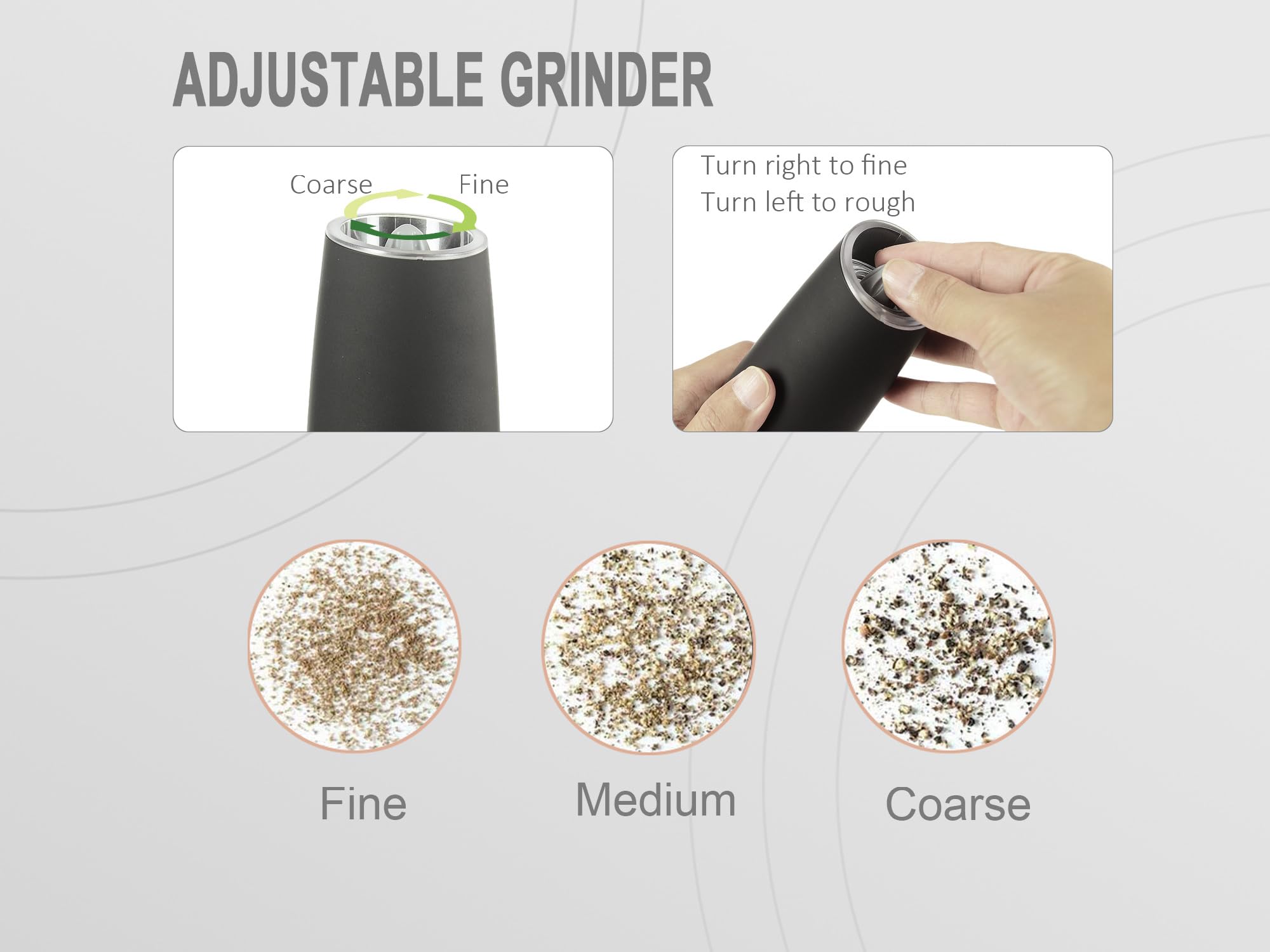 Premium Electric Salt and Pepper Grinder Set - Automatic Battery-Operated Mill with Adjustable Coarseness, LED Light & Transparent Container - Stainless Steel Black Shakers (2 Pack) - Perfect for Kitchen, Dining Table, BBQ, Camping & Gift Giving