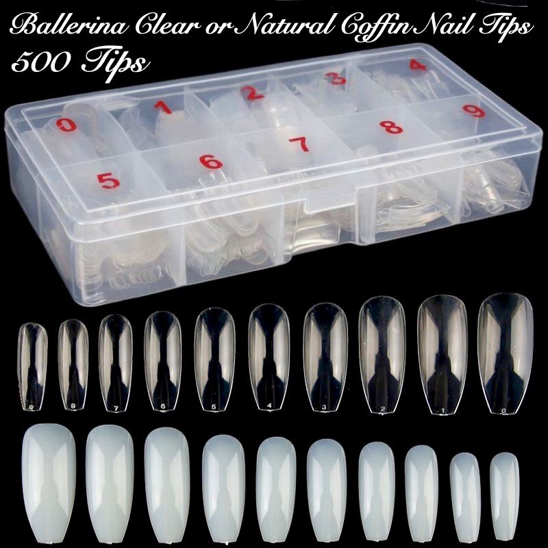 500 Count Coffin Nail Tips - Long Lasting Acrylic Press On Nails for Halloween, Gothic Fashion & Special Occasions