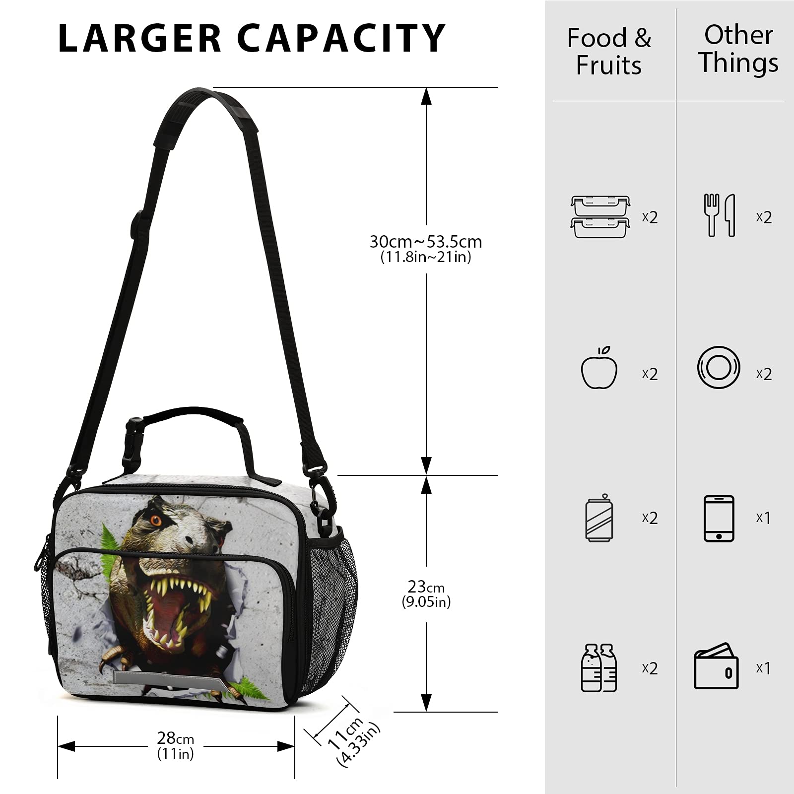 ALAZA Insulated Dinosaur Lunch Box for Kids - Reusable Meal Container with Adjustable Shoulder Strap - Perfect for School, Picnics & Outdoor Activities (Boys & Girls)