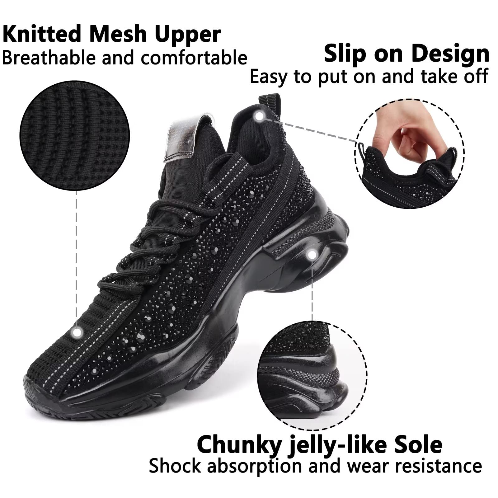 MAIITRIP Women's Rhinestone Sneakers - Glitter Mesh Knit Sparkly Shoes with Chunky Bling for Dressy Occasions | Perfect for Parties, Weddings & Night Out