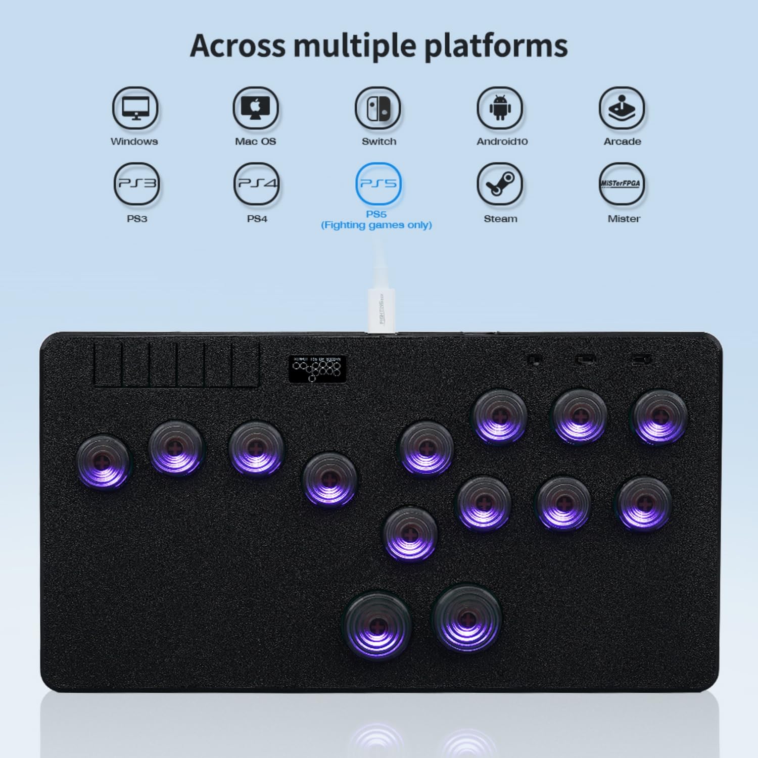 BITFUNX 14-Key Gaming Keypad & Arcade Stick - Flatbox Leverless Controller with SOCD Cleaning & Hot-Swap Switches | Custom RGB Lighting & Turbo Function for PC, PS3/PS4/PS5, Nintendo Switch & Steam | Perfect for Street Fighter, Fighting Games & Competitive Esports Tournaments
