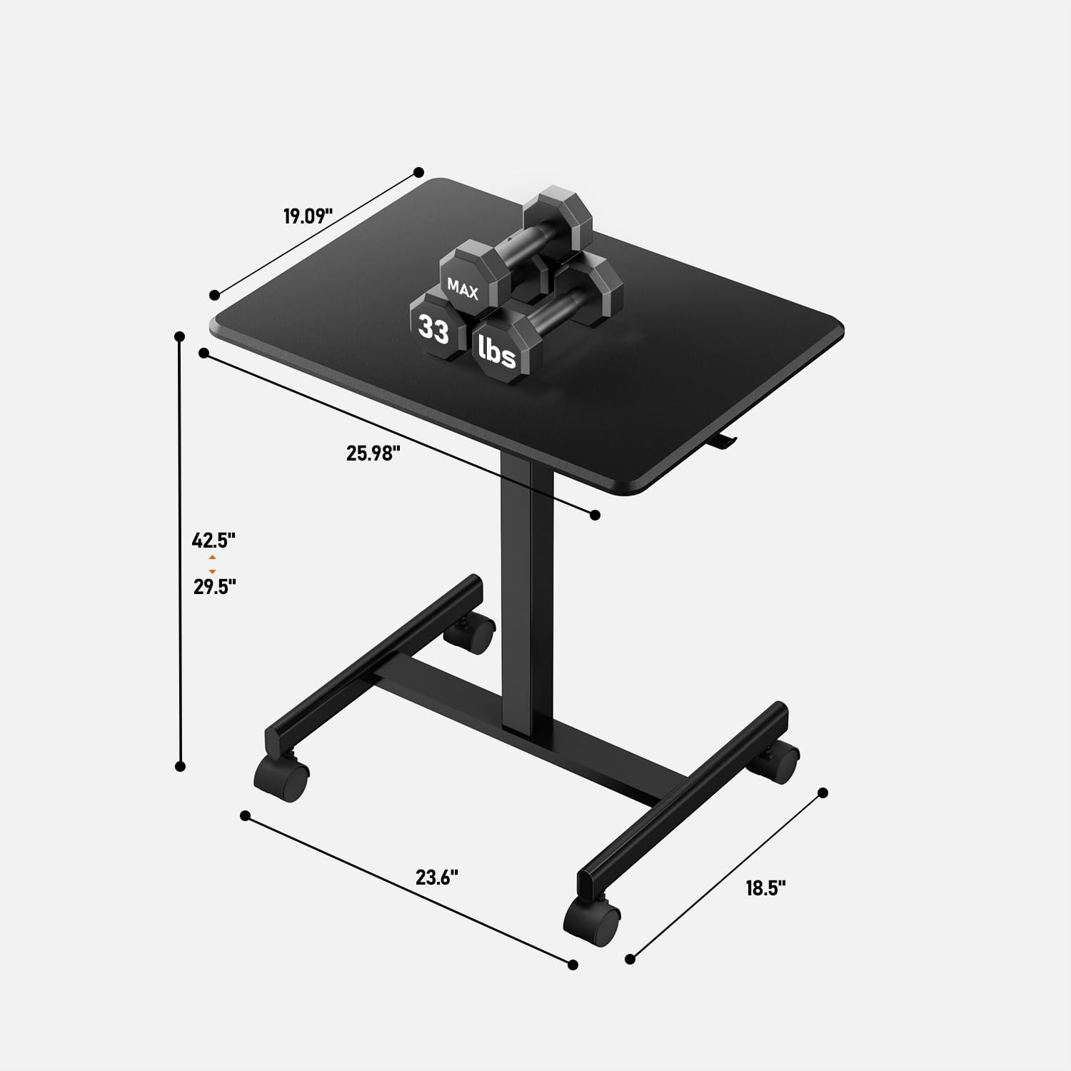 Adjustable Height Mobile Standing Desk with Lockable Wheels & Hook - Portable Rolling Laptop Desk for Home Office & Hospital Use - Sit Stand Workstation with Gas Spring for Ergonomic Computing, Telemedicine & Nursing Stations