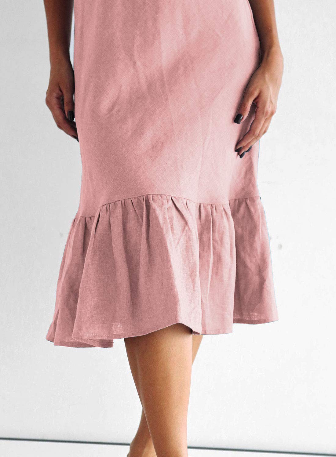 SHENBOLEN Women's Denim Suspender Dress with Ruffle Detail - Casual A-Line Midi Dress Knee Length for Spring/Summer Outfits, Date Night & Office Wear