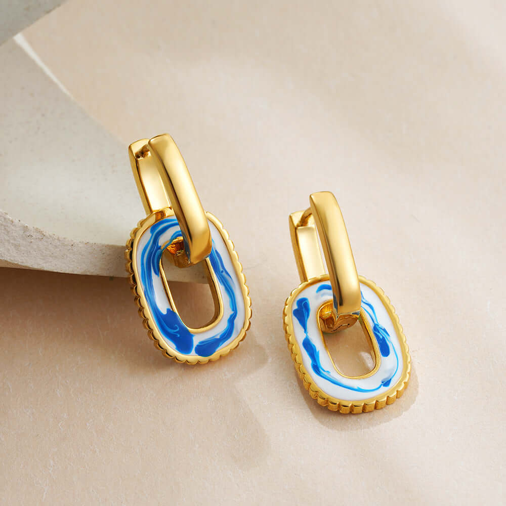 Elegant Porcelain Marble Double Hoop Earrings for Women | Trendy T227 Jewelry for Party, Wedding & Everyday Wear