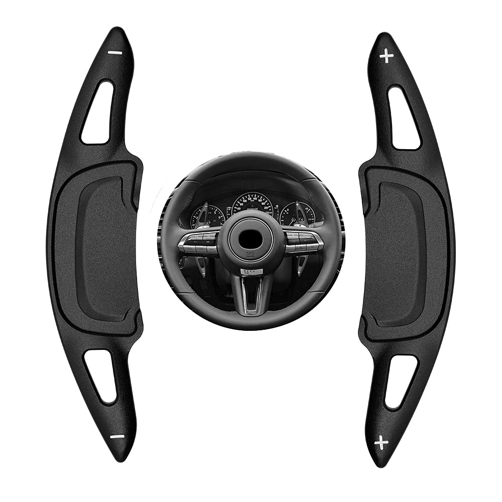HIBEYO CNC Billet Aluminum Steering Wheel Paddle Shifter Extensions - Black - Compatible with 2020-2021 Mazda3/Axela - Enhanced Shifting Performance for Racing & Daily Driving
