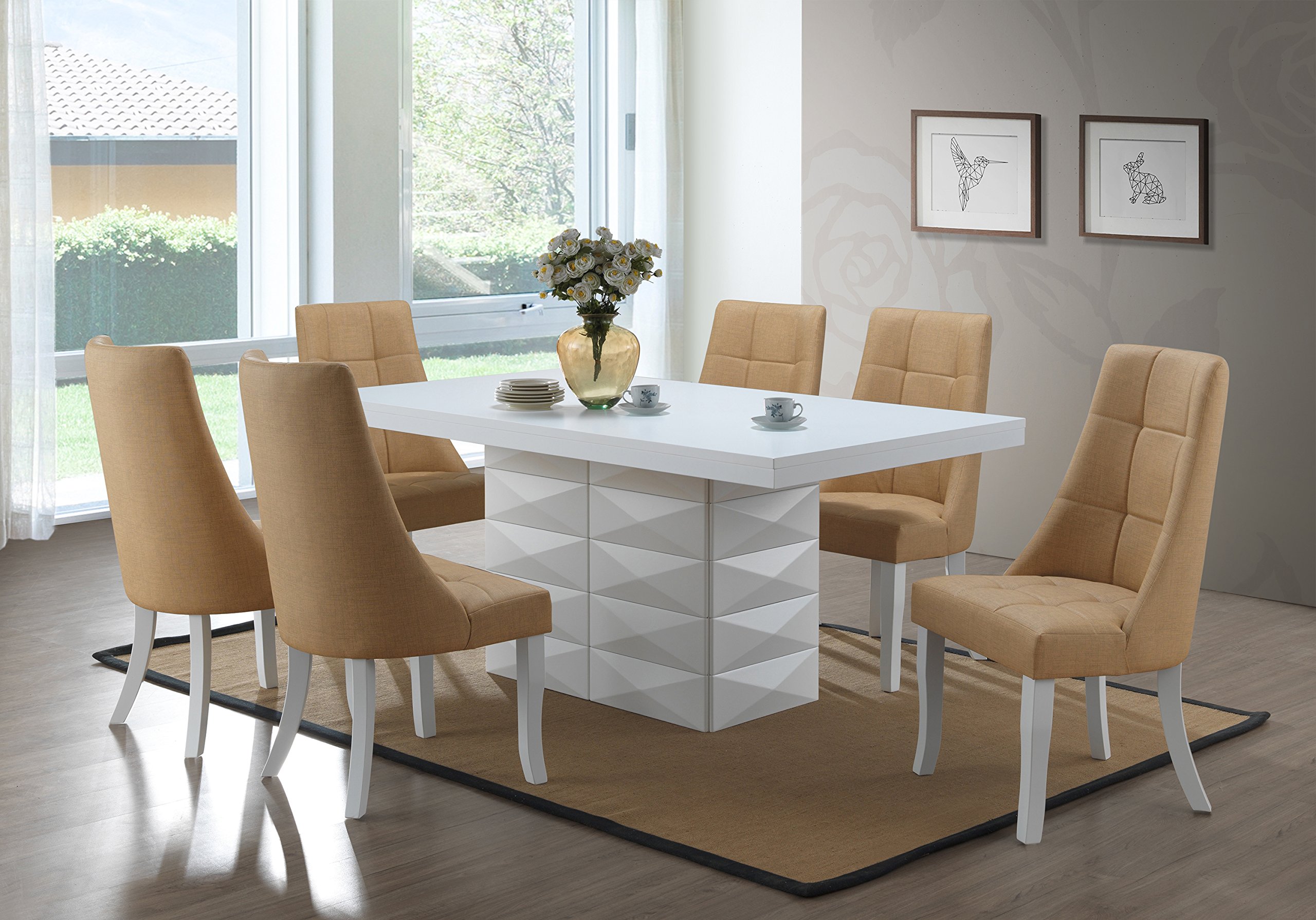 Kings Brand Furniture - Milan 7-Piece White Modern Rectangle Dining Table Set with 6 Yellow Vinyl Chairs for Kitchen, Breakfast Nook & Small Space Dining Rooms | Contemporary Dinette Set for Apartments & Condos