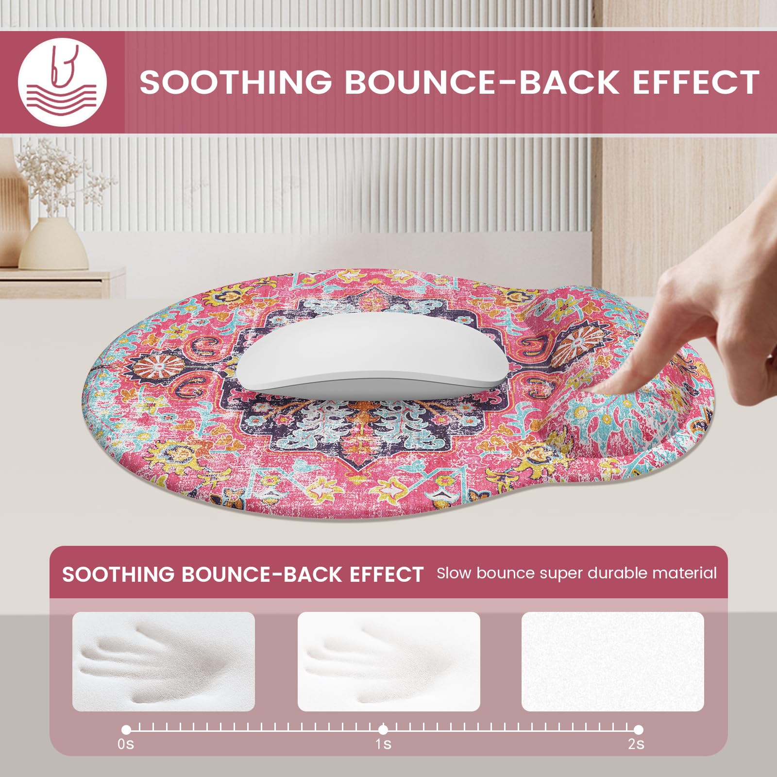 iLeadon Ergonomic Mouse Pad with Wrist Rest Set - Boho Style Comfort for Pain-Free Typing & Computer Use, Non-Slip Base for Home & Office Workstation (Fuchsia) - Perfect for Gaming, Coding & Long Work Sessions