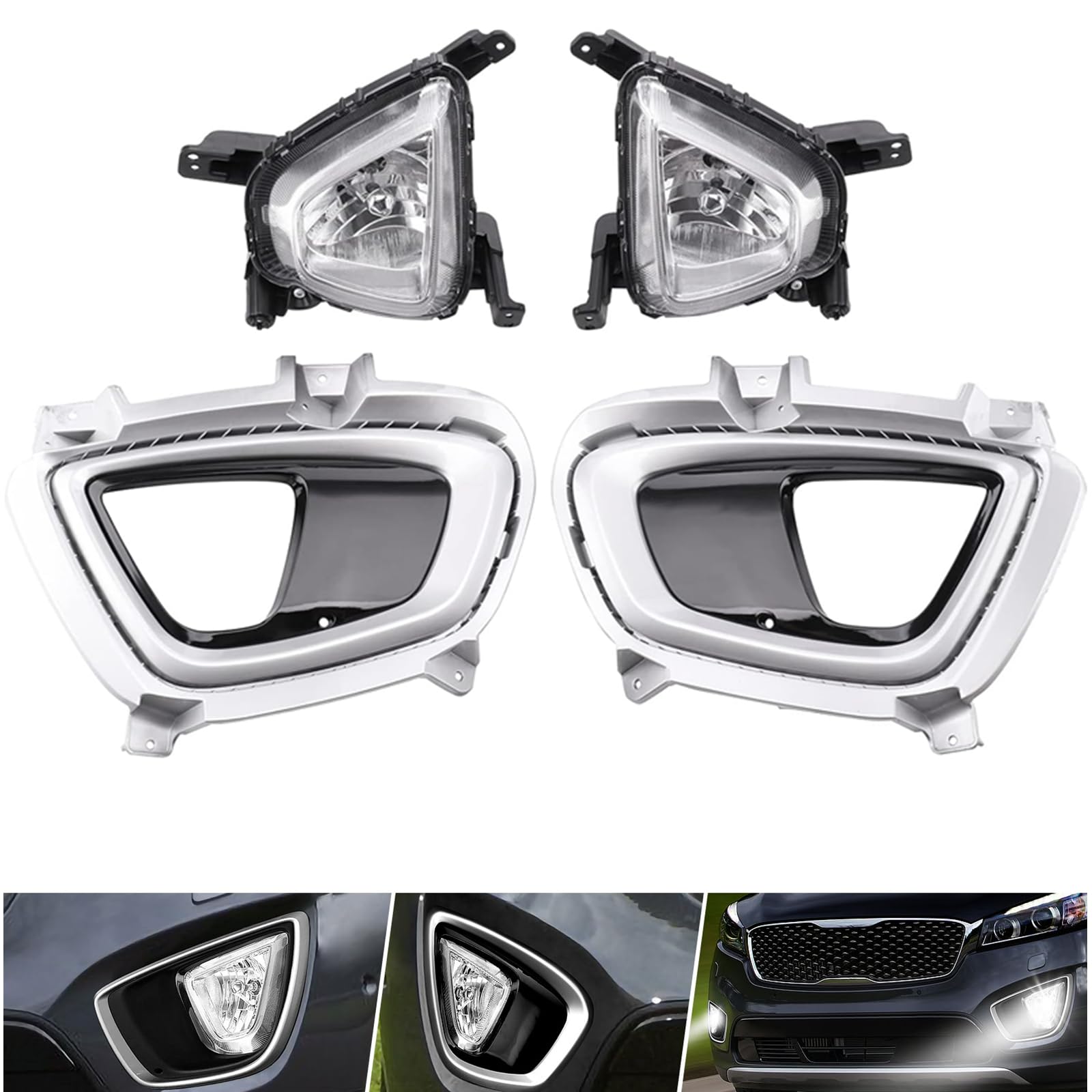 MotorFansClub Front Fog Lights for Kia Sorento 2016-2018 - Durable Bumper Fog Lamps with Protective Covers (Pair for Driver & Passenger Side) - Enhance Night Driving Safety & Style
