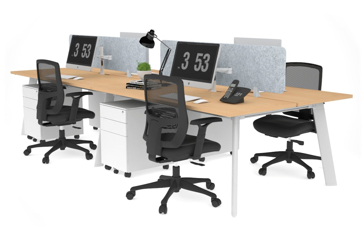 4-Person Workstation with White Frame - 1400L x 800W Office Desk with Cable Management Scallop | Perfect for Team Collaboration, Open Office Spaces & Shared Work Environments