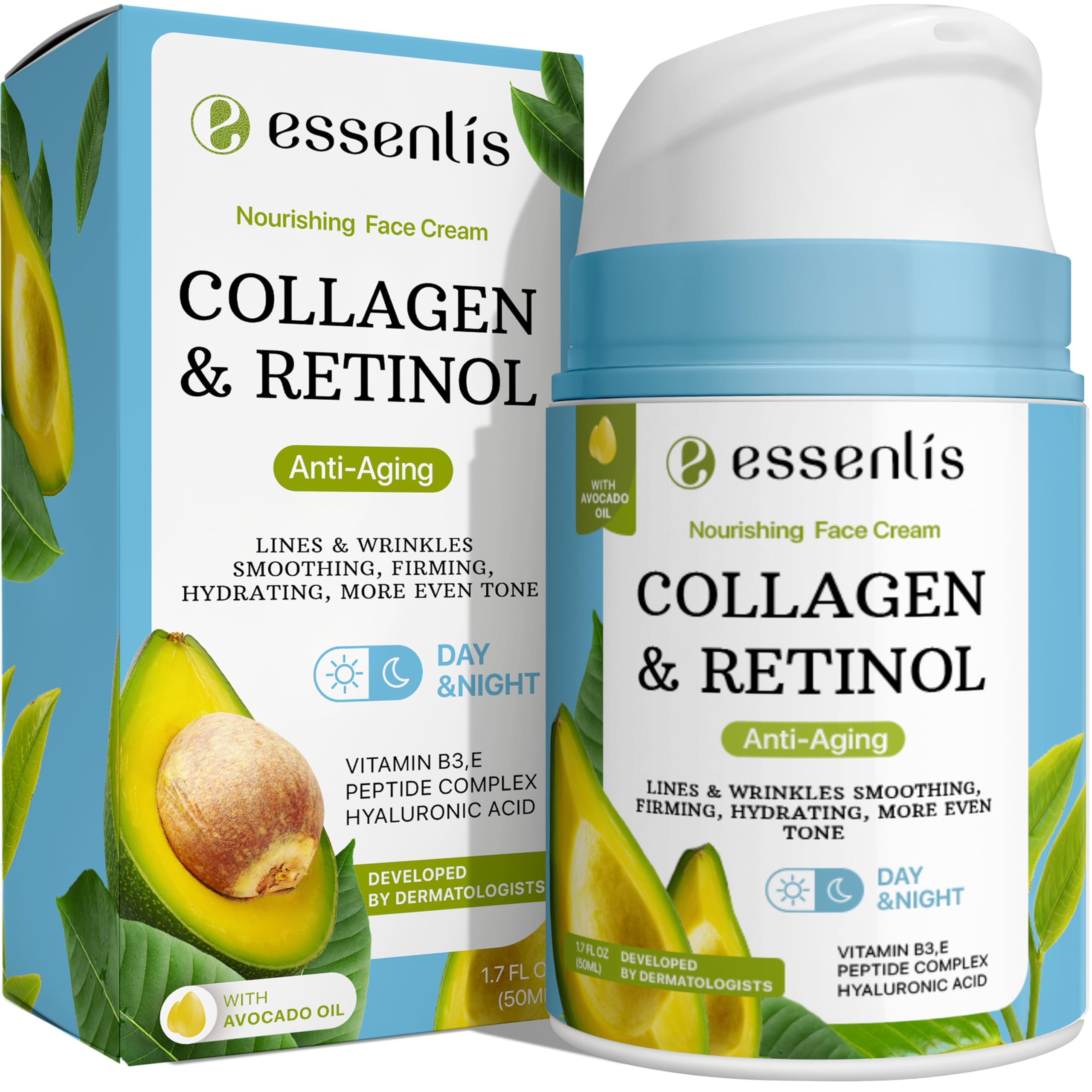 **Retinol Collagen Face Moisturizer Cream with Hyaluronic Acid & Vitamin B – Anti-Aging, Anti-Wrinkle Day & Night Cream for Women & Men – 1.7 Fl Oz – Hydrates & Firms Skin for a Youthful Glow**    *(Perfect for daily skincare routines, travel, or as a gift for loved ones!)*