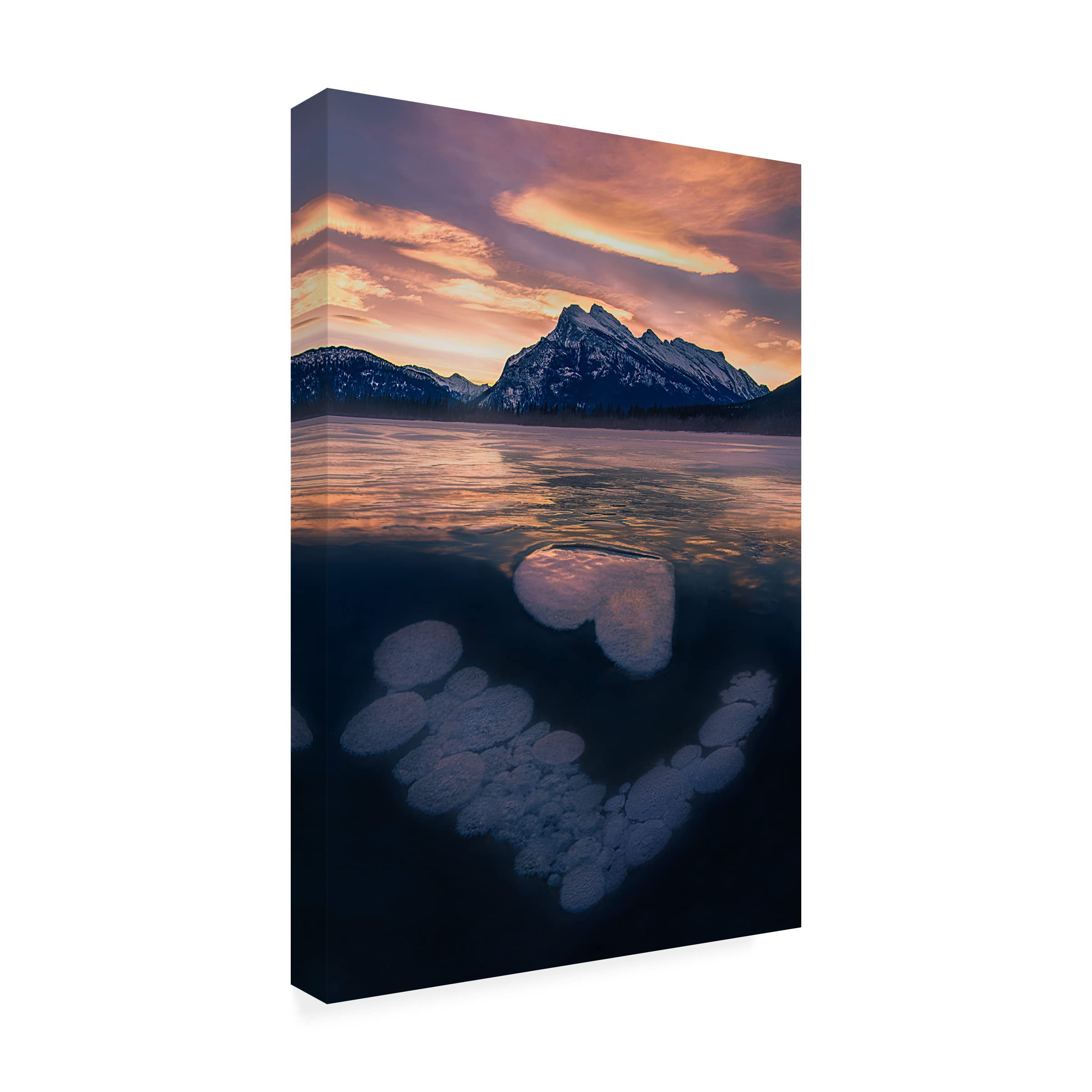 Trademark Fine Art 'Ice Bubbles In Vermilion Lakes' Canvas Wall Art Print by Leah Xu - Nature Landscape Decor for Living Room, Bedroom & Office