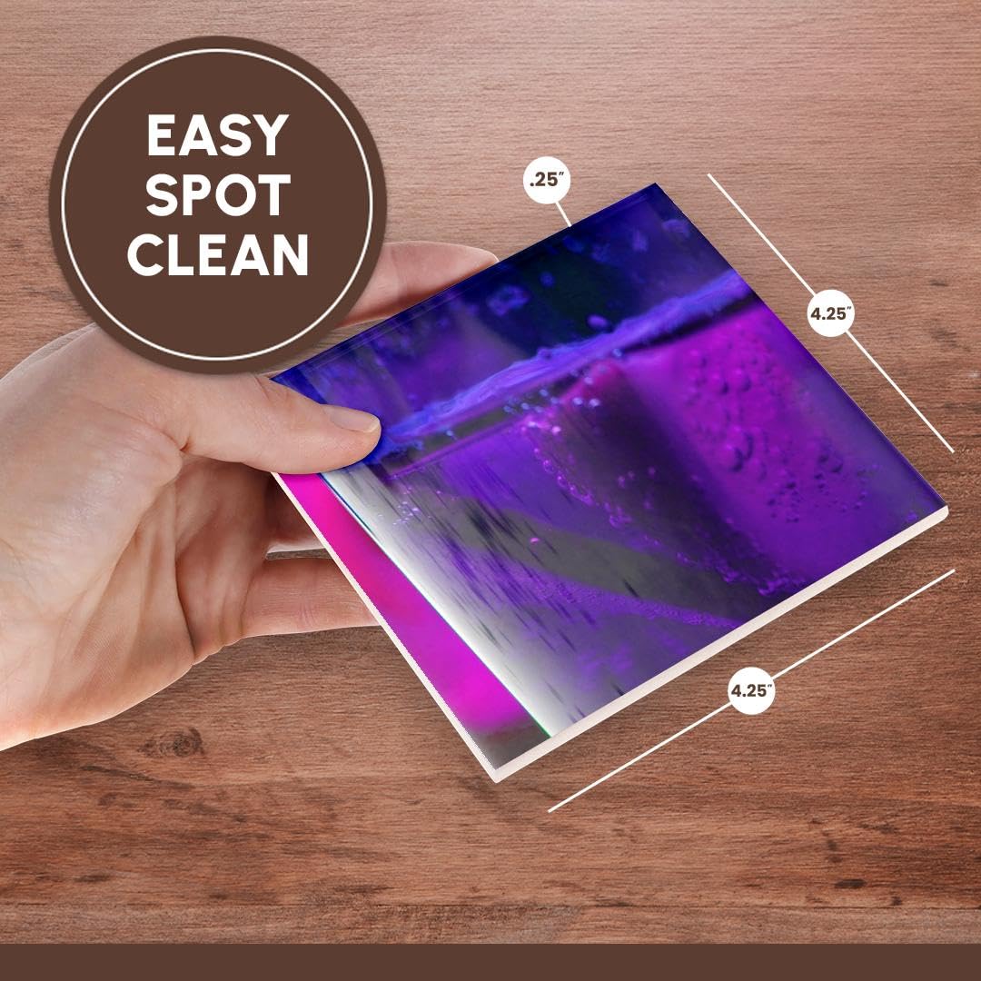 3D Rose Cool Purple Drink Ceramic Tile Coasters - Set of 8, Absorbent & Durable Drink Coasters for Coffee, Wine, Beer - Perfect for Home, Office, Bar, and Party Use