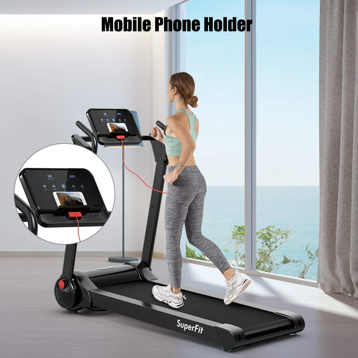 GYMAX Folding Treadmill - 2.25HP Electric Motorized Running & Walking Machine with LED Touch Screen | Portable Cardio Workout Equipment for Home Gym & Office | Perfect for Small Spaces & Daily Exercise