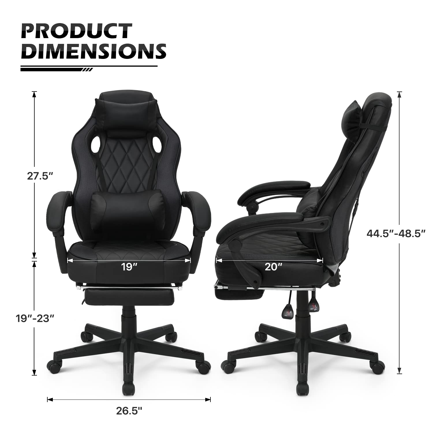 MoNiBloom Ergonomic Gaming Chair with Retractable Footrest & Lumbar Support - 360° Swivel Racing Style PU Leather Computer Chair for Home, Office & Bedroom - Adjustable Headrest & Comfortable Seat for Long Gaming Sessions, Work & Relaxation (Black)
