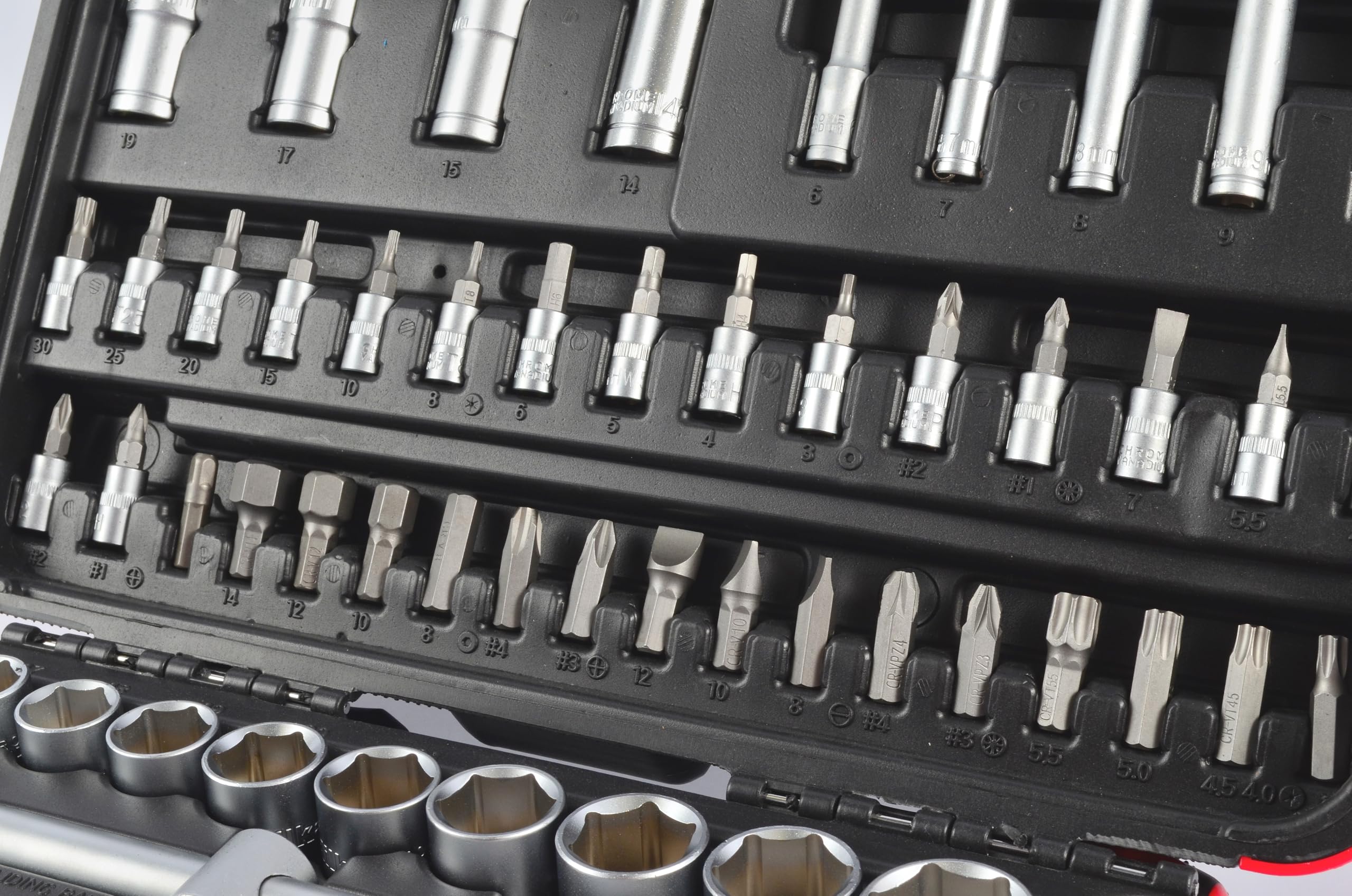 Premium 1/4-Inch & 1/2-Inch Black/Silver Drive Socket Set - 01110094 Professional Tool Kit for Automotive Repair & DIY Projects