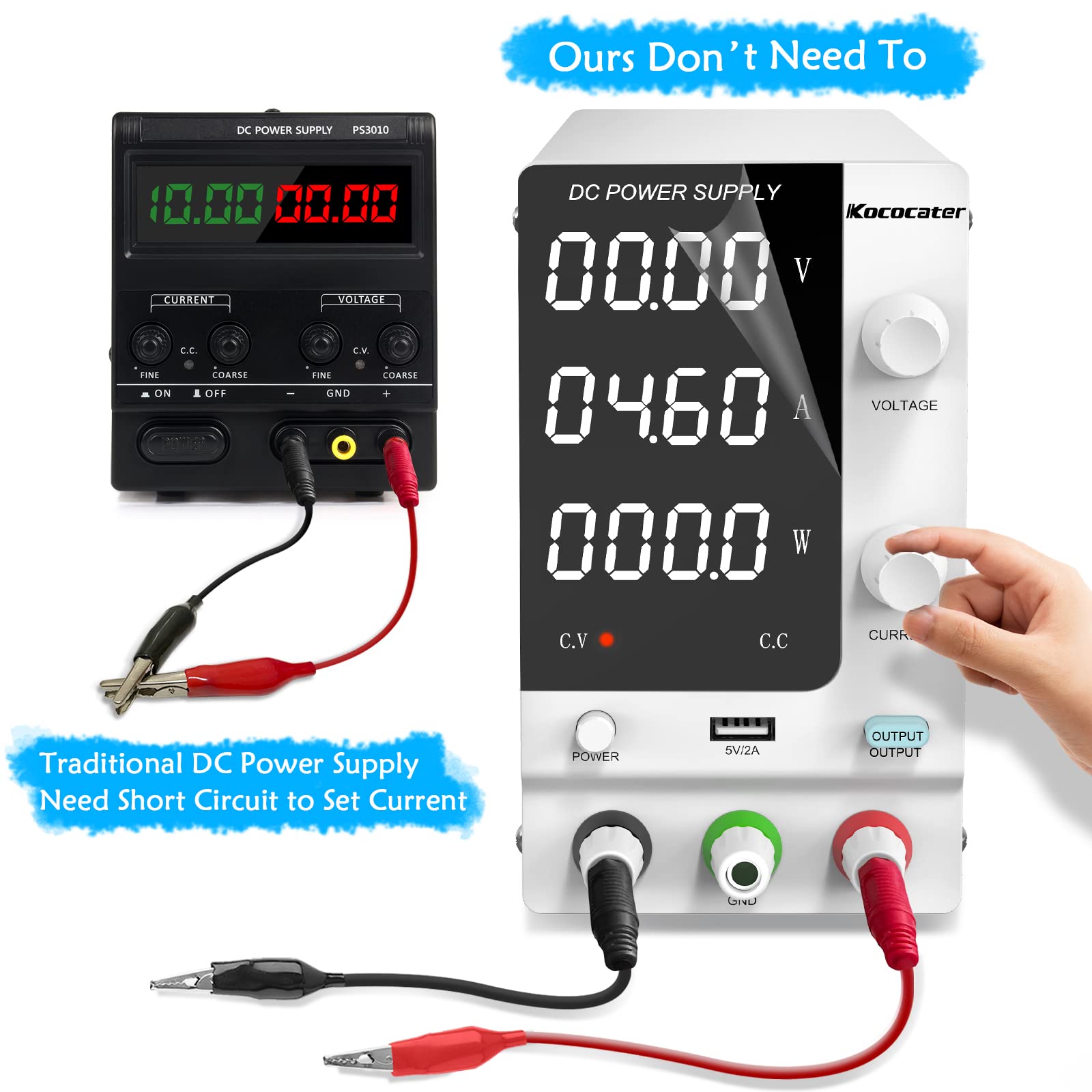 Adjustable DC Power Supply 120V 3A with Output Switch - Variable Regulated Bench Power Supply with 4-Digit LED Display, 5V/2A USB Port & Precision Encoder Knob - Perfect for Electronics Testing, DIY Projects & Lab Equipment Powering