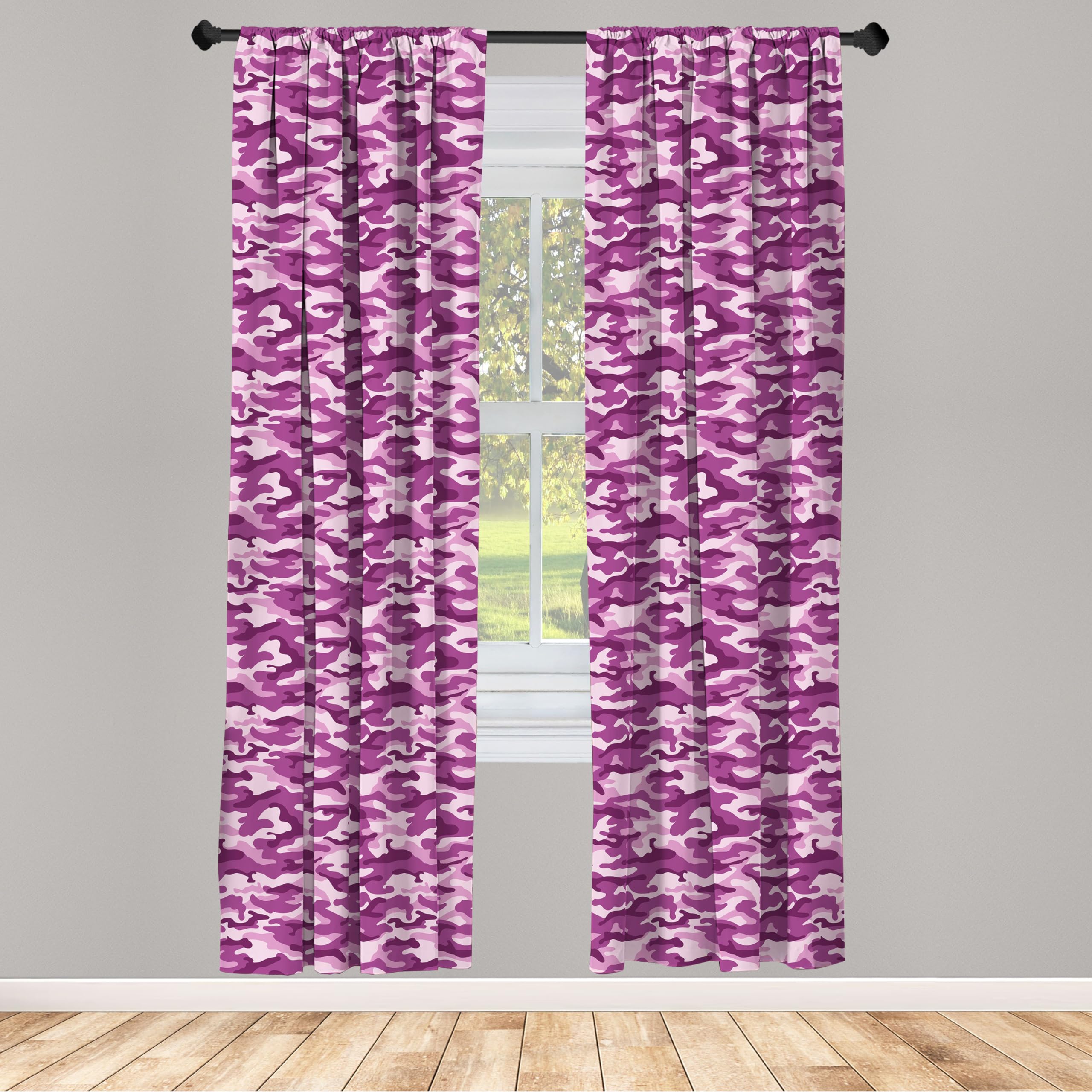 Ambesonne Fuchsia Camouflage Window Curtains - Tropical Savannah Print in Pale Pink & Fuchsia - Lightweight 2-Panel Set with Rod Pocket (28