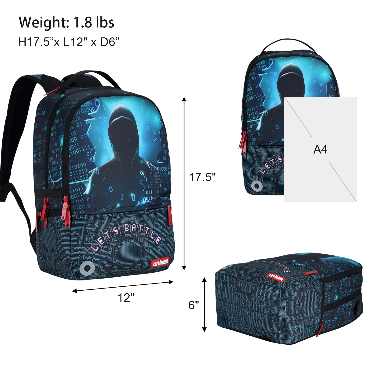 UNIKER Stylish School Backpack for Teens - 15.6 Inch Laptop Backpack with USB Charging Port & Anti-Theft Design - Waterproof Travel Backpack for College, Work & Daily Commute