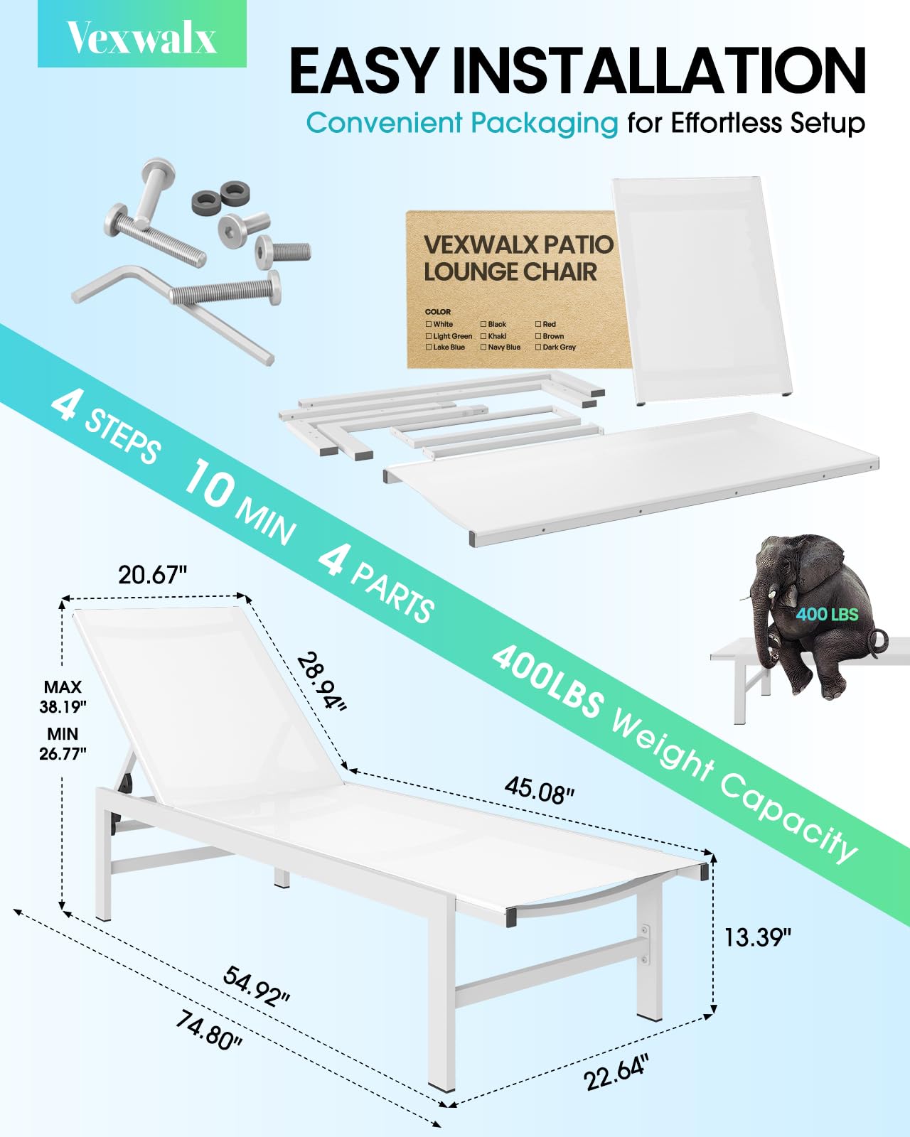 Premium Aluminum Outdoor Lounge Chairs - 5-Position Adjustable Recliner Pool Chaise Lounge for Backyard, Patio, Deck & Lawn - Weather-Resistant White Poolside Relaxation Chairs for Sunbathing & Outdoor Lounging