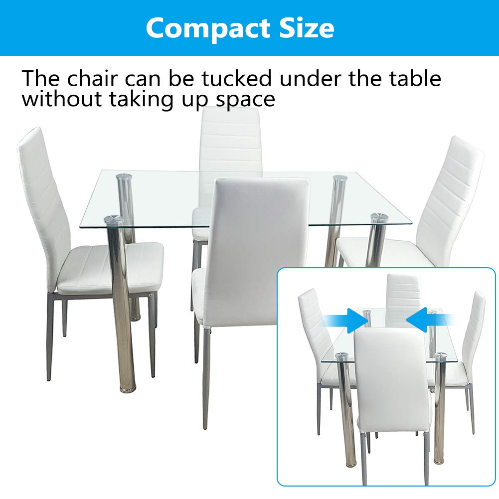 Modern 5-Piece Dining Table Set for 4 - Tempered Glass Top Kitchen Table with 4 PU Leather Chairs - Perfect for Breakfast Nook, Small Kitchen & Dining Room Furniture | Space-Saving Dining Solution