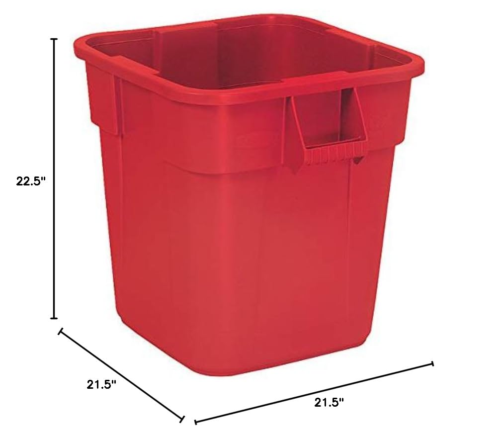 Rubbermaid 28 Gallon Square Red Trash Can - Heavy Duty Waste Bin for Kitchen, Office, Garage & Outdoor Use