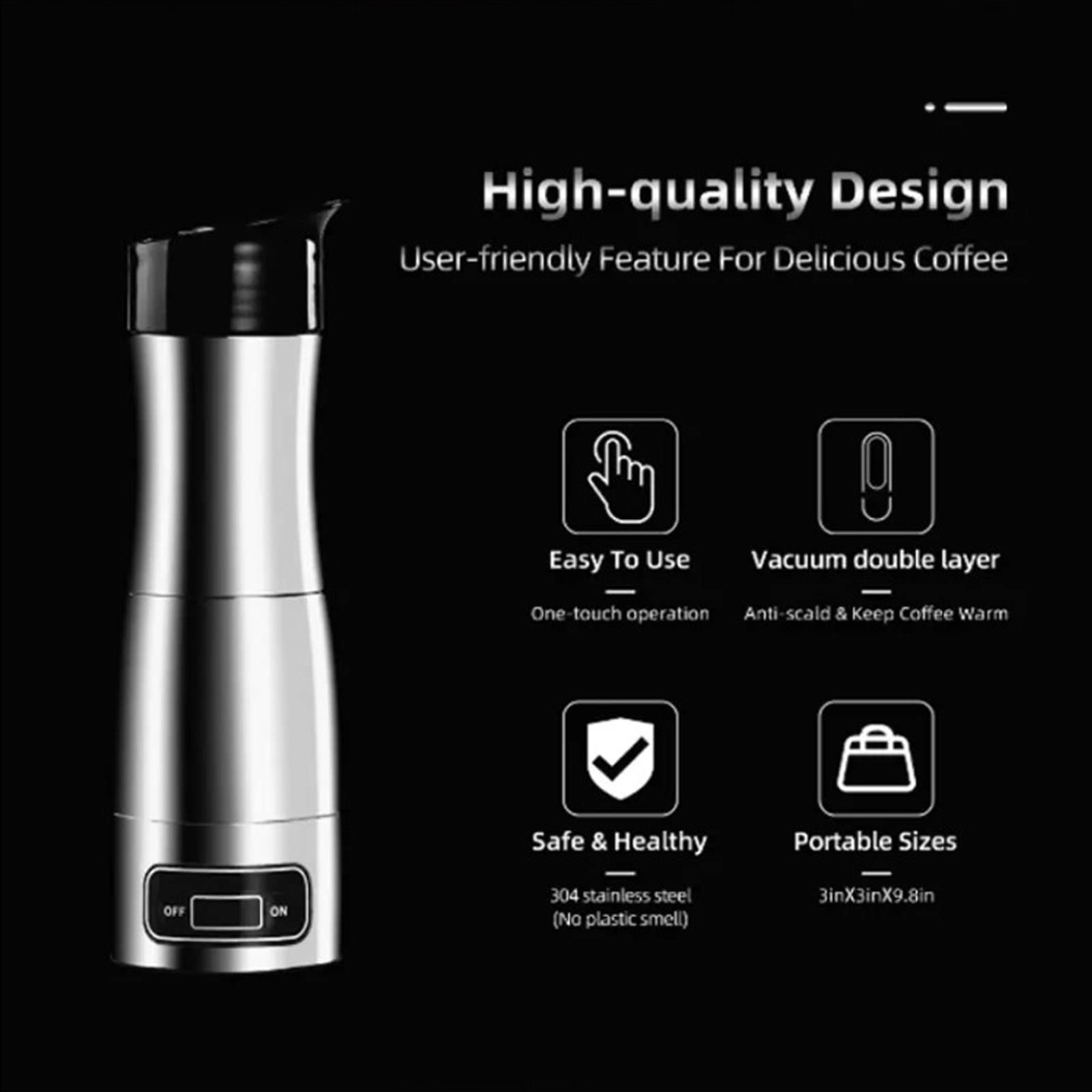 Portable Electric Coffee Maker for Car - 12V/24V Travel Espresso Machine, Compact & Fast Brewing - Perfect for Road Trips, Camping & Office Use