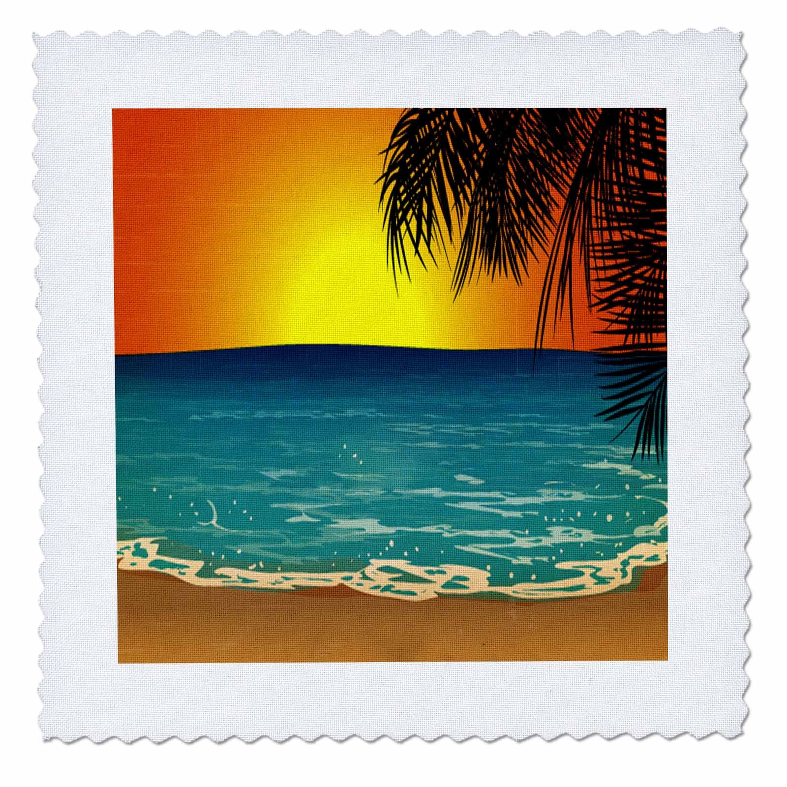 3D Rose Calm Ocean Sunset Quilt - 10 x 10 Inch Vibrant Yellow & Orange Design for Home Decor, Bedroom Throw, Wall Hanging