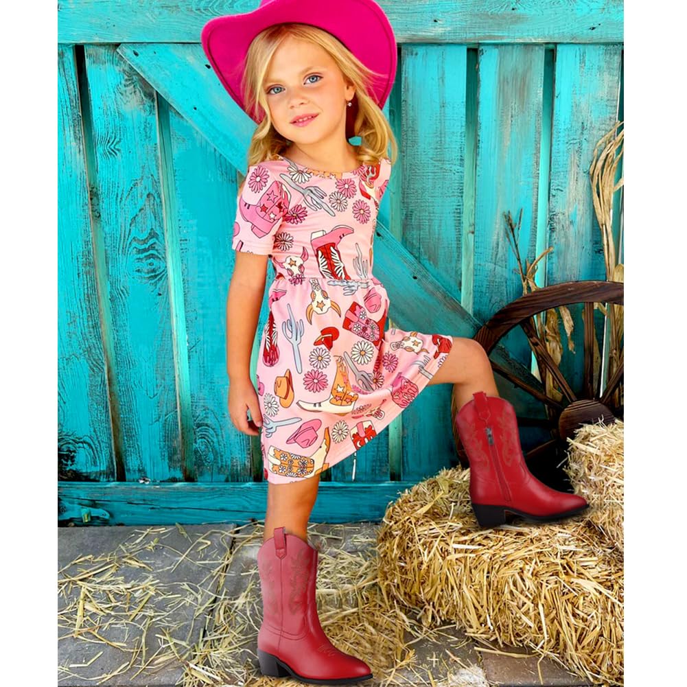 **Western Square Toe Cowboy Boots for Kids – Boys & Girls Cowgirl Boots with Walking Heel (Toddler/Little Kid/Big Kid) – Perfect for Rodeo, Parties & Western Style**