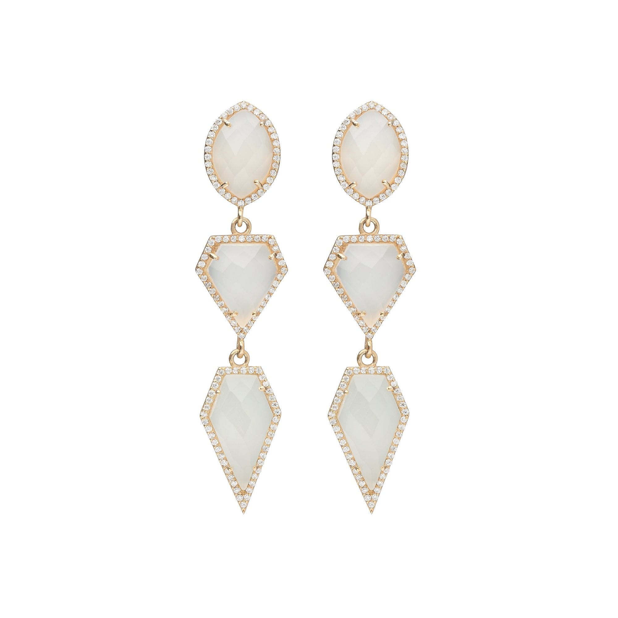 Elegant Art Deco Bridal Earrings with Opal Gemstones | Geometric Statement Jewelry by Stephanie Browne at Kezani | Perfect for Weddings, Parties & Special Occasions
