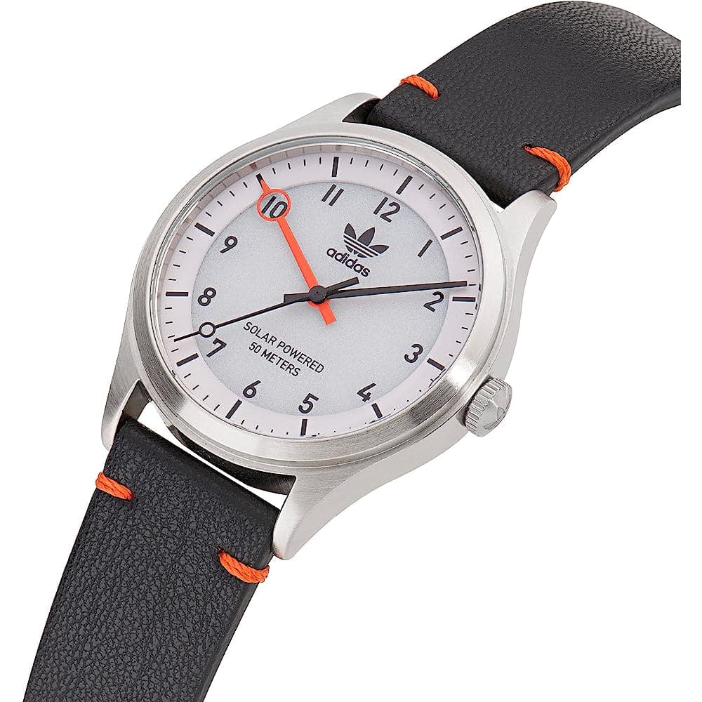 Adidas Originals Men's Silver Dial Black Leather Strap Watch AOST23045 - Stylish Casual & Sports Timepiece for Everyday Wear