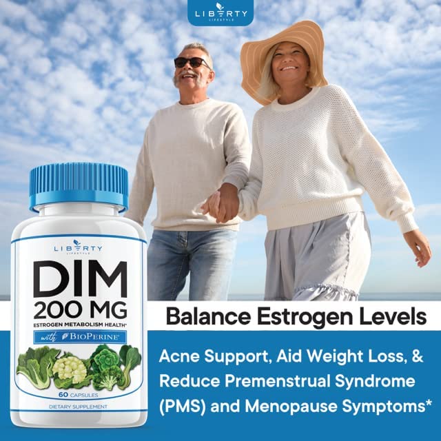 DIM Supplement 200mg with BioPerine - Diindolylmethane Capsules for Estrogen Balance, Menopause Support & Acne Relief - Vegan, Non-GMO - 120 Count - Perfect for Hormone Regulation & Skin Health