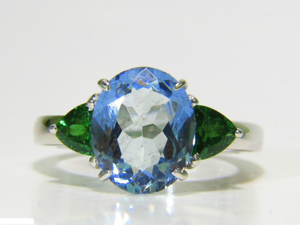 3.98CT Natural Aquamarine & Tsavorite Gemstone Ring in 14K Gold - Elegant Modern Jewelry for Women, Perfect for Weddings, Anniversaries & Special Occasions