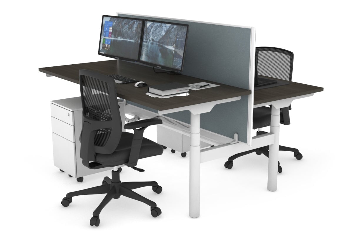 Flexi Premium Height Adjustable 2-Person H Bench Workstation - White Frame [1200L x 700W] - Ergonomic Office & Home Workspace Solution for Collaborative Teams